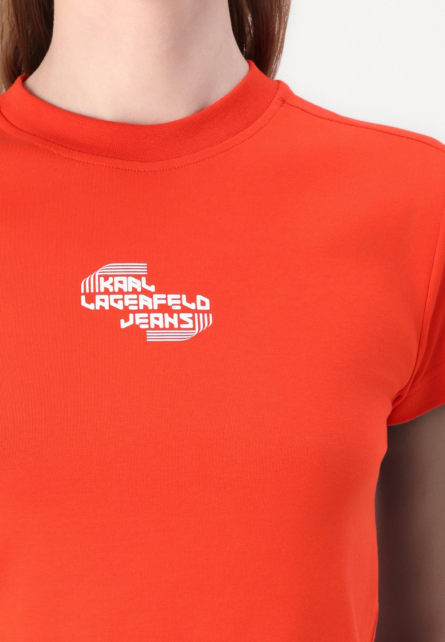 KARL LAGERFELD T-Shirt da donna girocollo maniche corte corallo con logo frontale