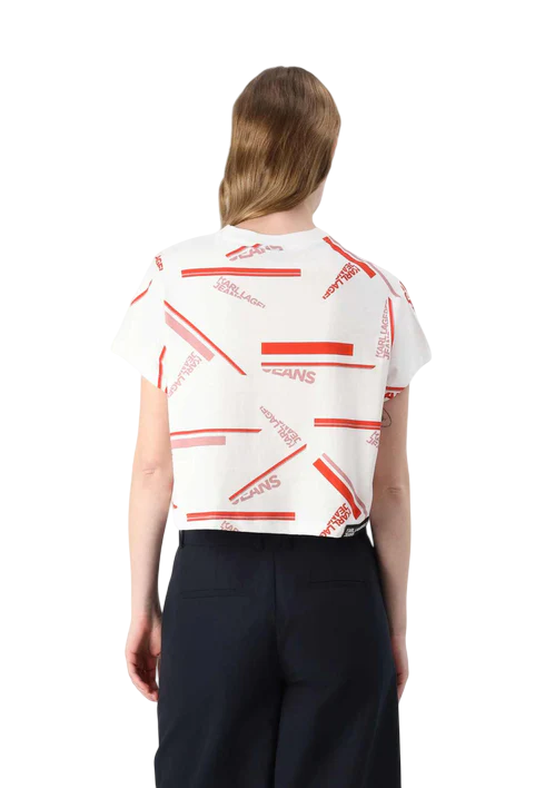 KARL LAGERFELD T-Shirt maniche corte donna boxy loghi all over cropped