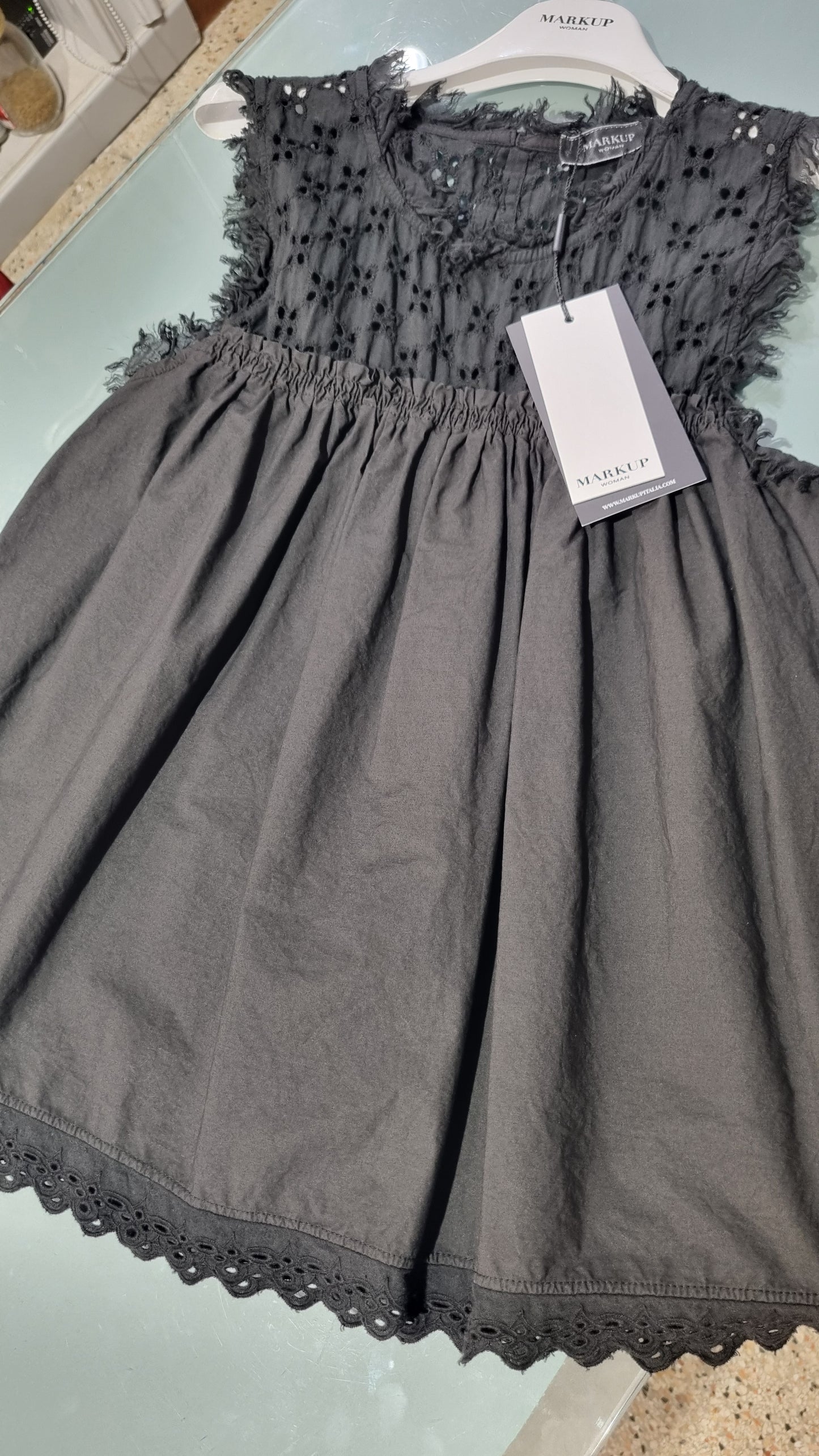 MARKUP Top bitessuto con macramè