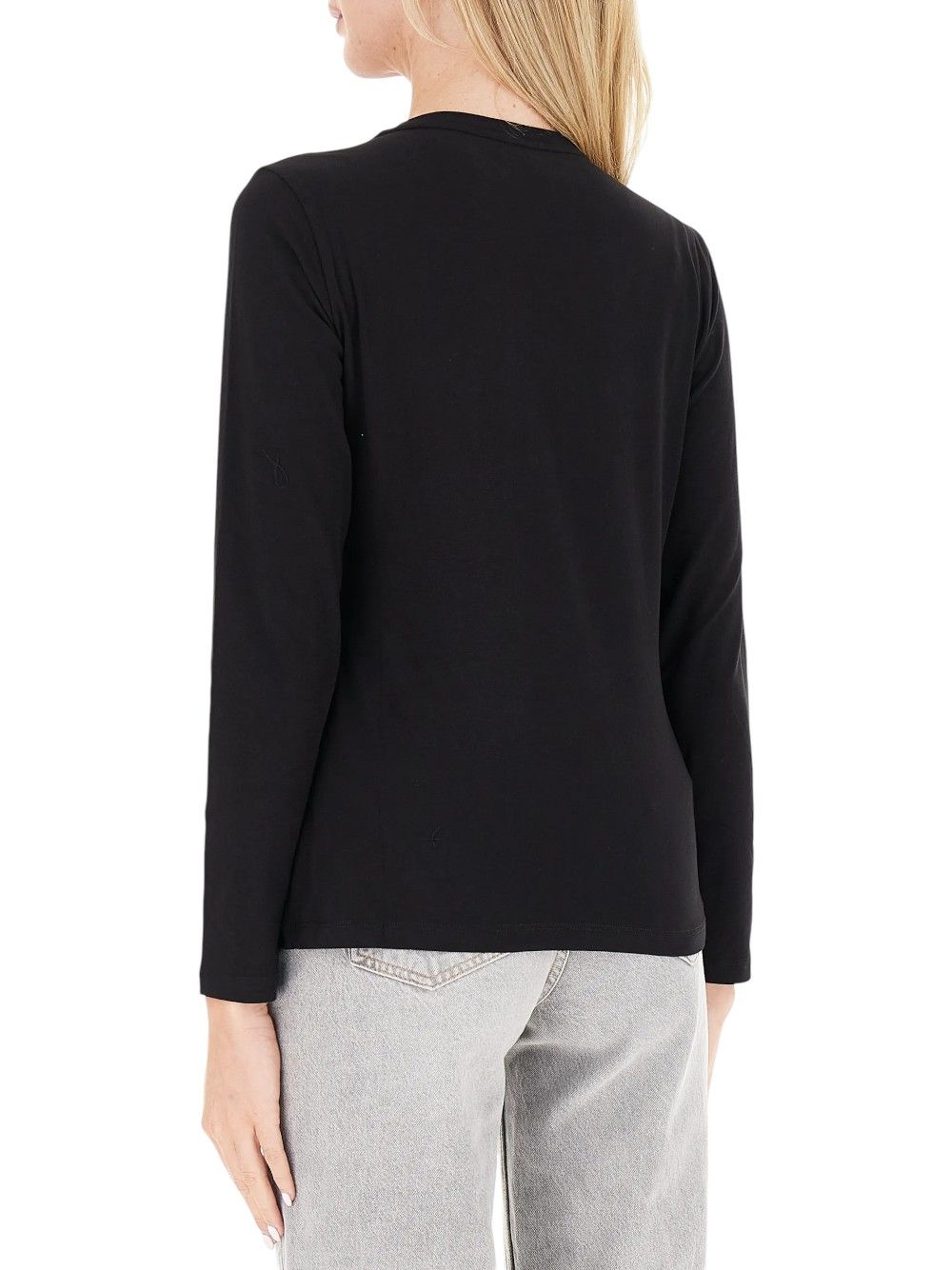 LIU JO T-Shirt maniche lunghe con logo faded frontale in strass