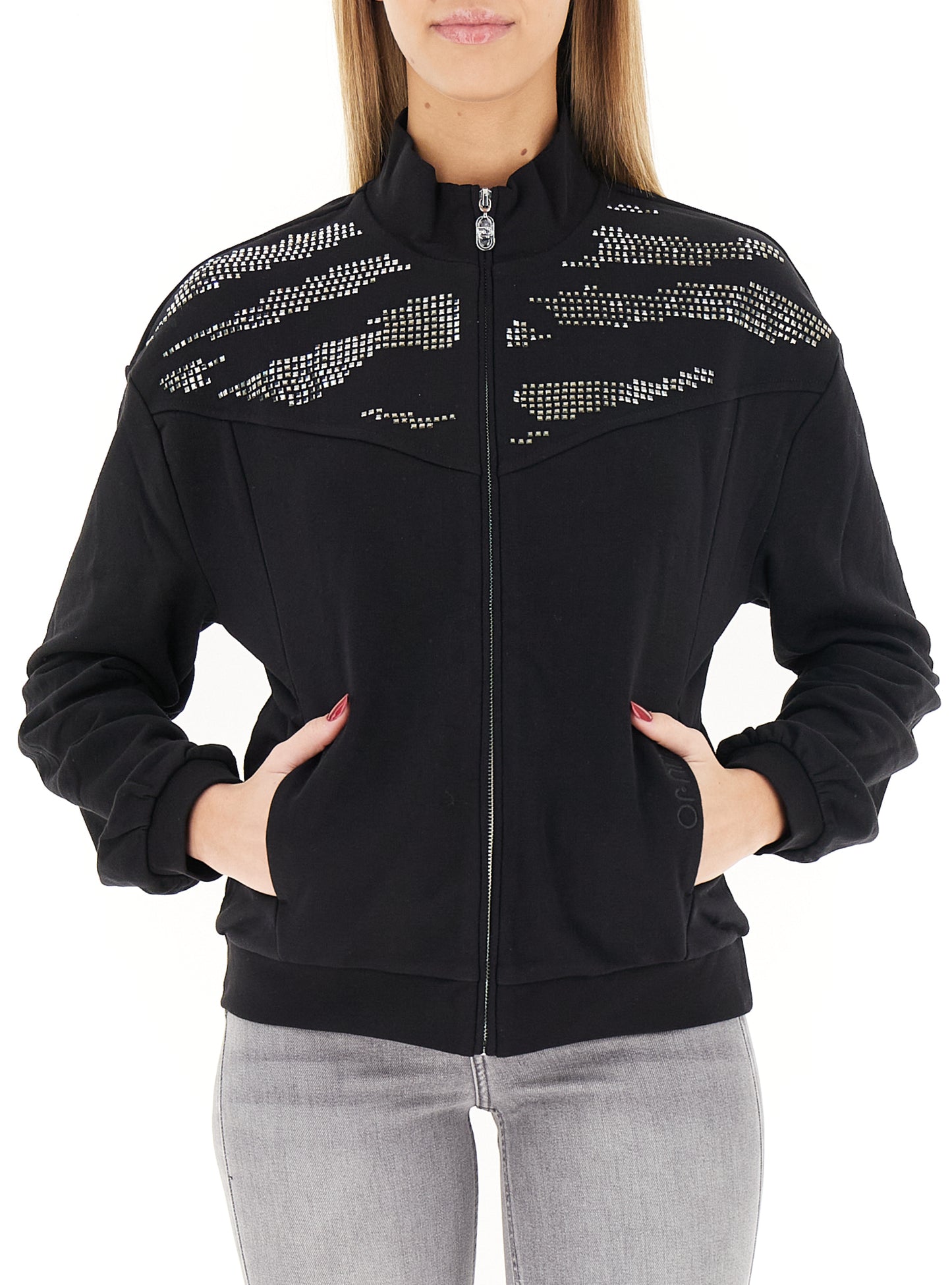 LIU JO Felpa senza cappuccio nera con zip e strass