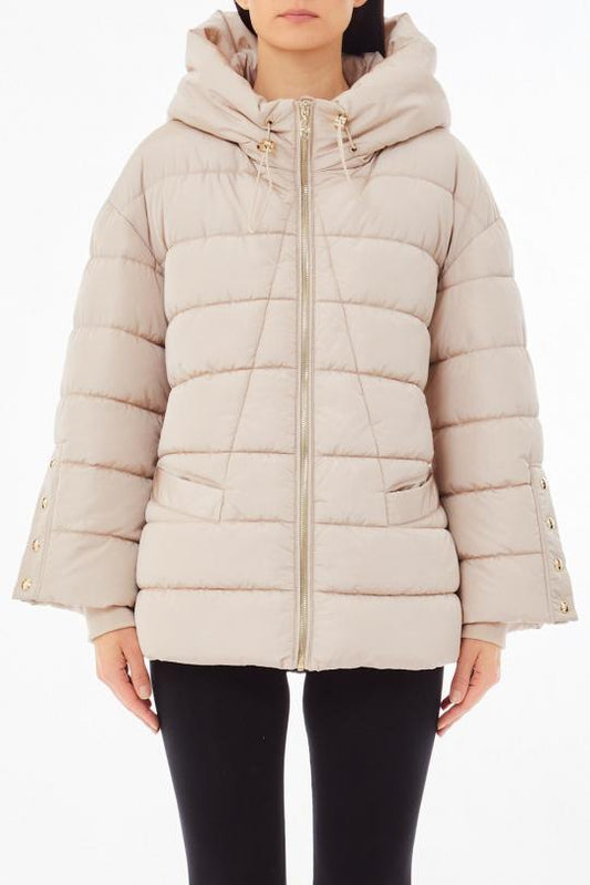 LIU JO Giubbotto trapuntato imbottito beige con coulisse e cappuccio