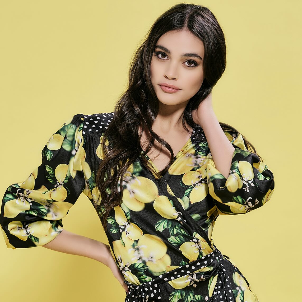 IL THE' DELLE 5 Abitino maniche 3/4 con stampa limoni e pois nero e giallo