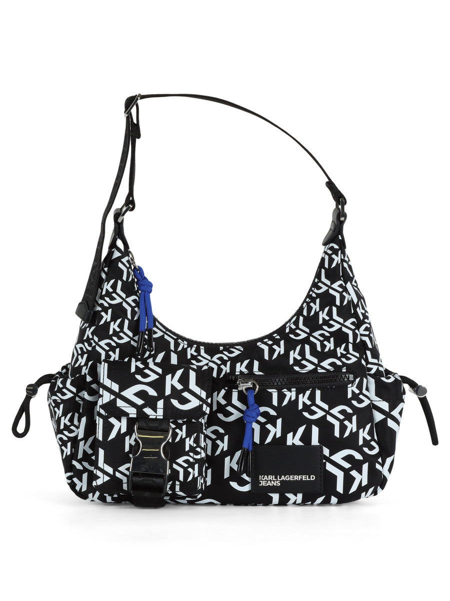 KARL LAGERFELD Borsa a spalla utility in nylon fantasia monogram con moschettone