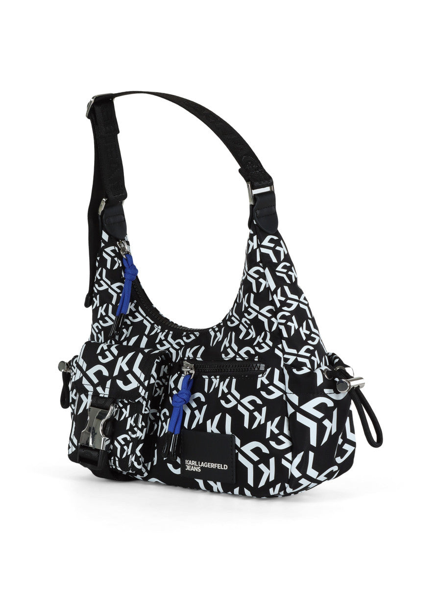 KARL LAGERFELD Borsa a spalla utility in nylon fantasia monogram con moschettone