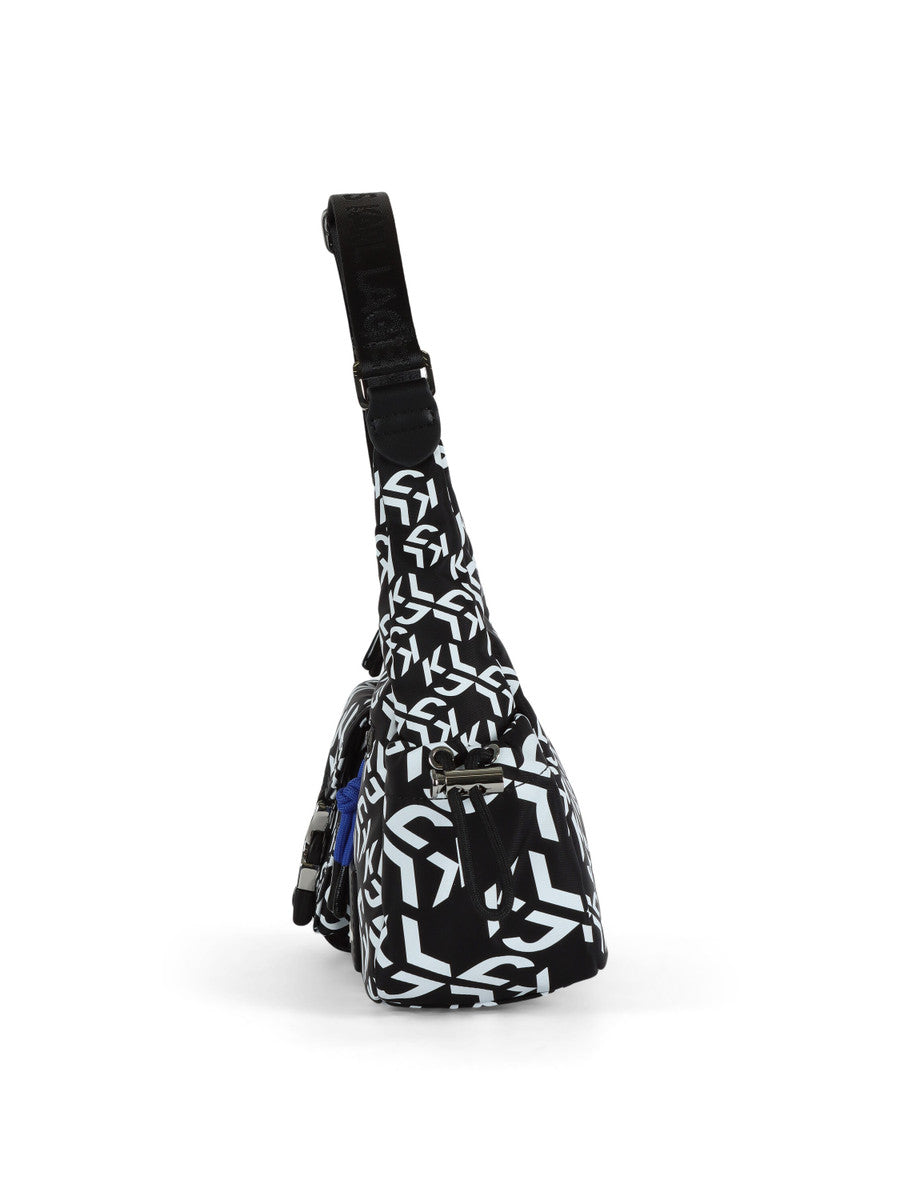 KARL LAGERFELD Borsa a spalla utility in nylon fantasia monogram con moschettone