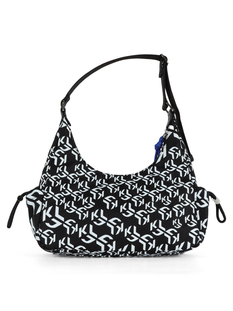 KARL LAGERFELD Borsa a spalla utility in nylon fantasia monogram con moschettone