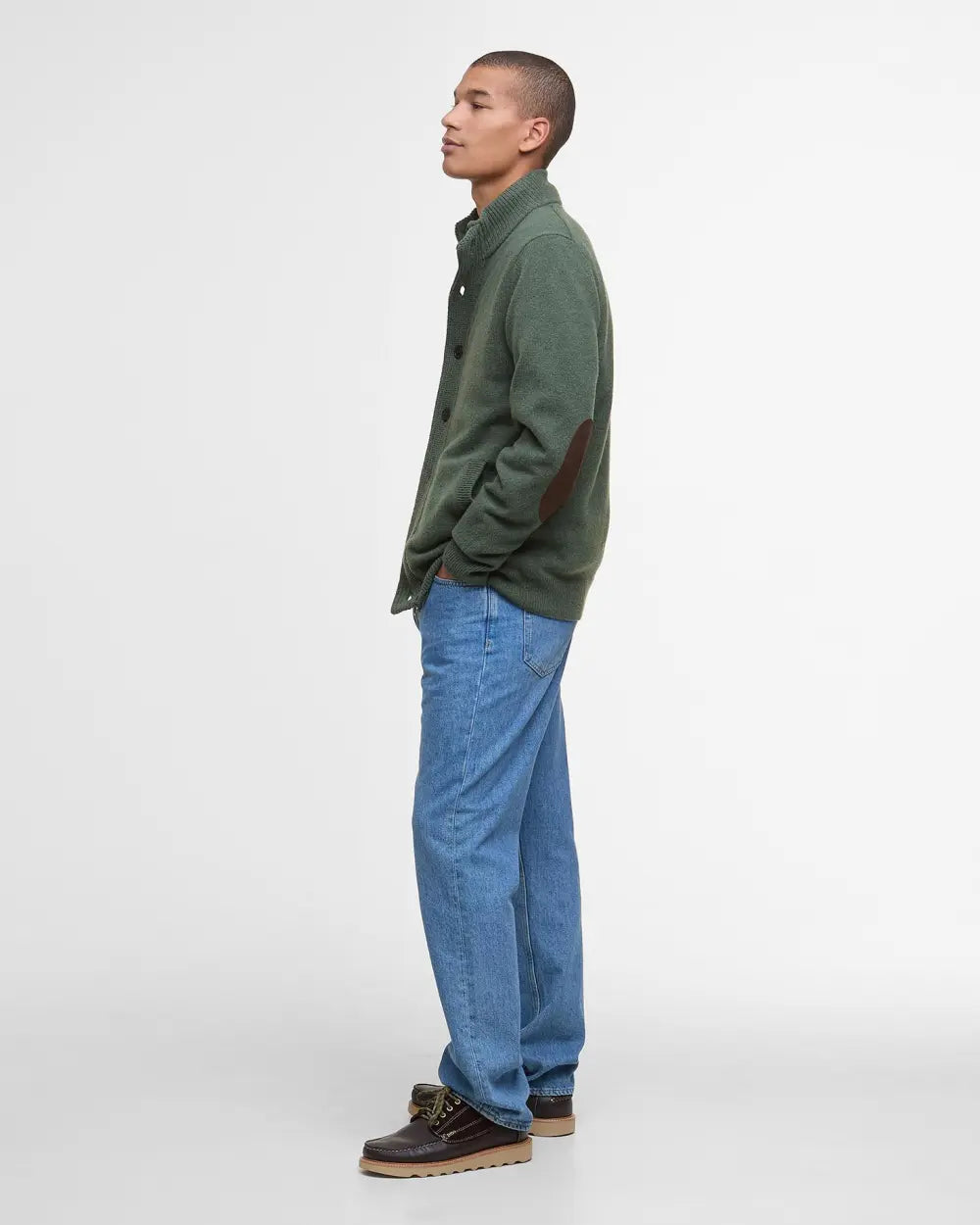 Barbour cardigan uomo in lana con zip e toppe