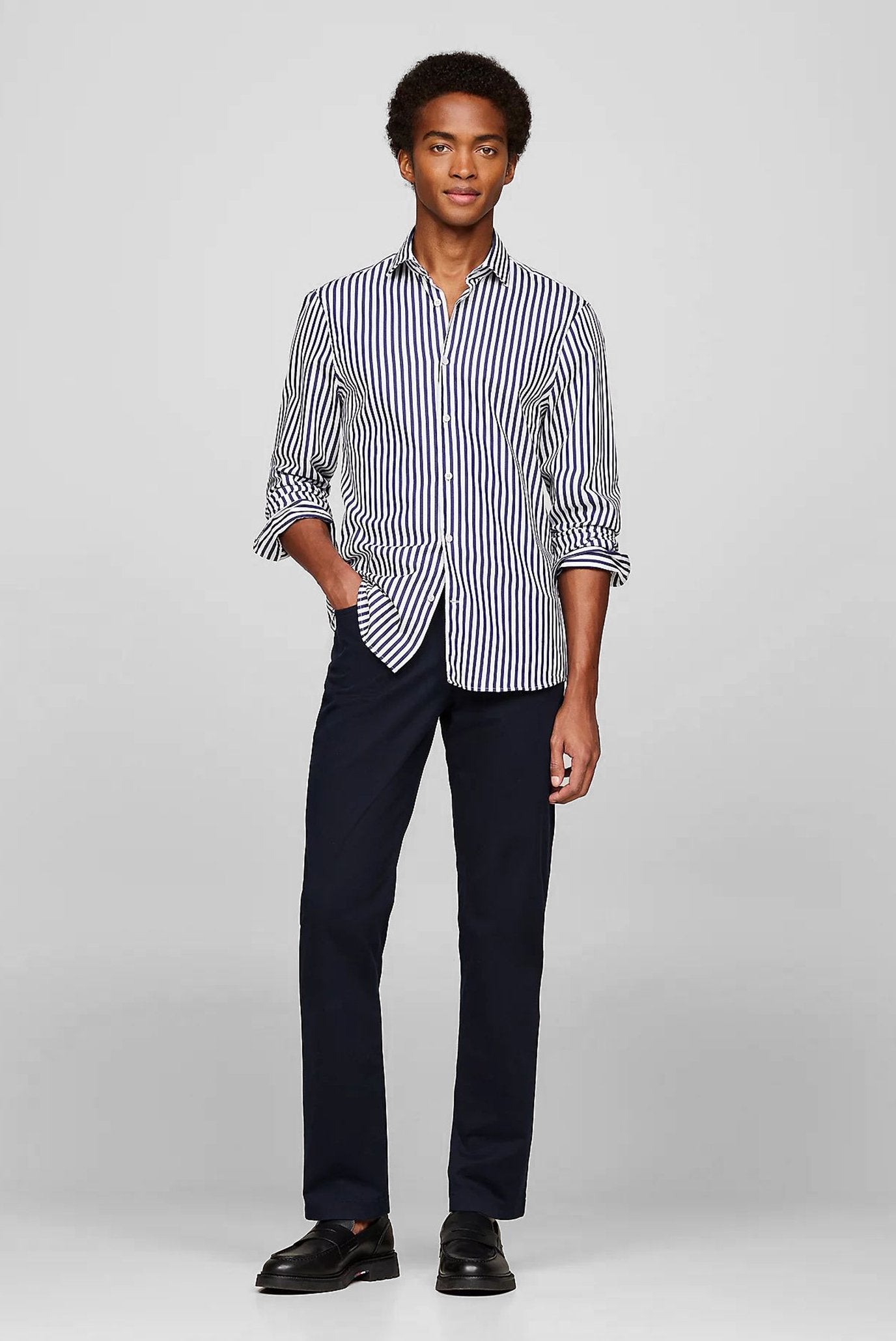 TOMMY HILFIGER Camicia uomo maniche lunghe baiadera blu bianco