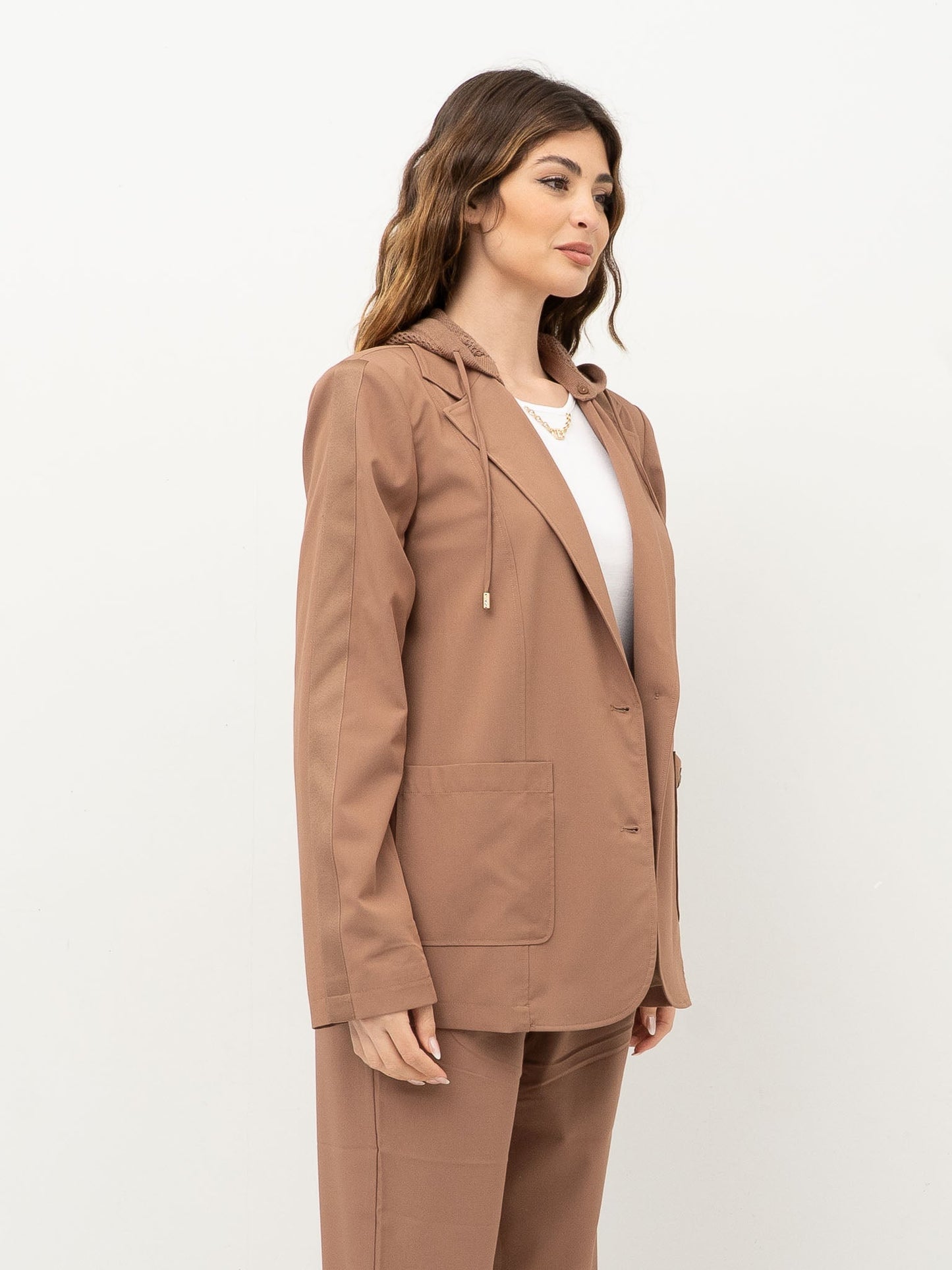 LIU JO Giacca donna sciolta con cappuccio staccabile color caramello