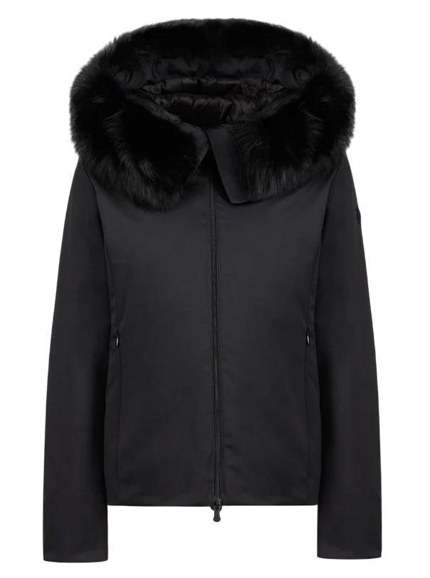 PEOPLE OF SHIBUYA Giubbotto in tessuto tecnico nero con bordo in vera pelliccia