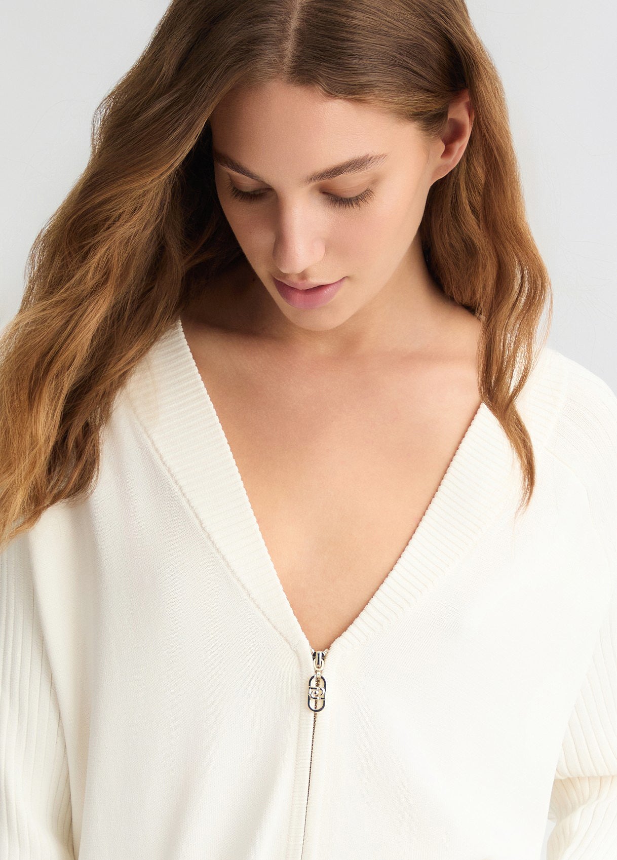 LIU JO Cardigan donna lungo con zip e tasche con bottoni oro