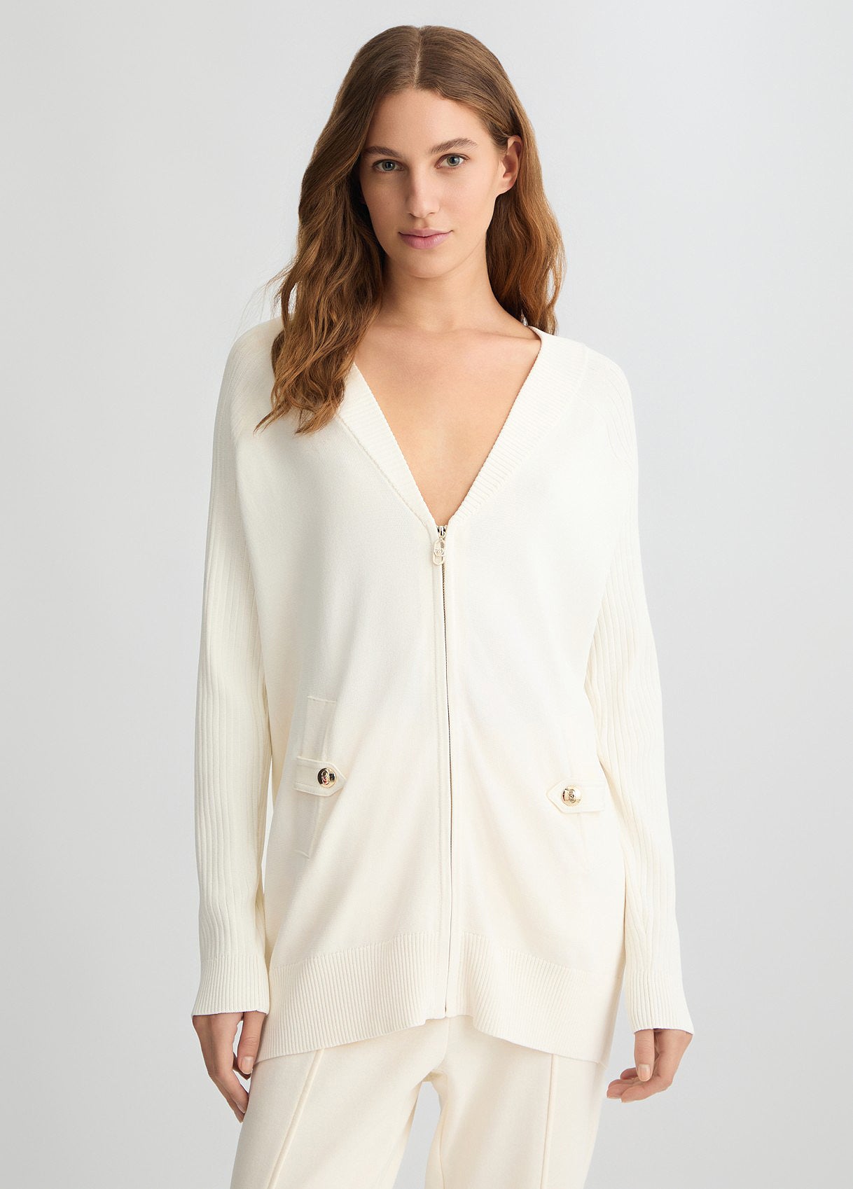 LIU JO Cardigan donna lungo con zip e tasche con bottoni oro