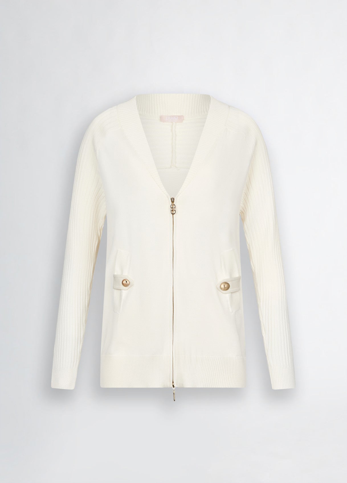 LIU JO Cardigan donna lungo con zip e tasche con bottoni oro