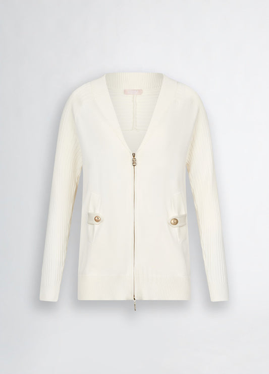 LIU JO Cardigan donna lungo con zip e tasche con bottoni oro