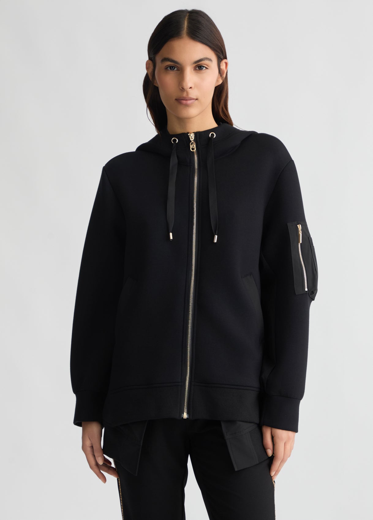 LIU JO Giubbotto donna in neoprene nero over con inserti in cotone