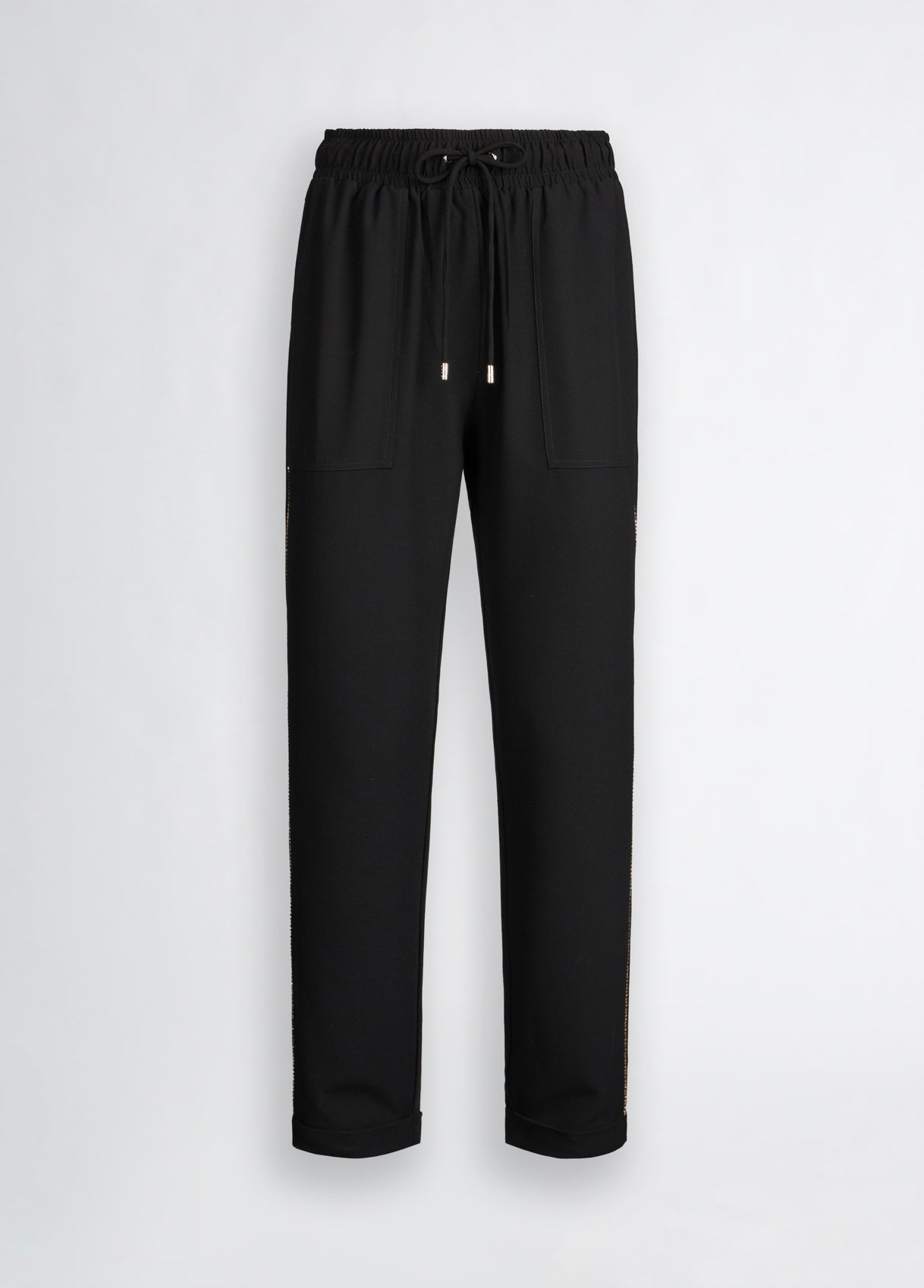 LIU JO Pantaloni jogger donna in crêpe stretch con bande laterali oro