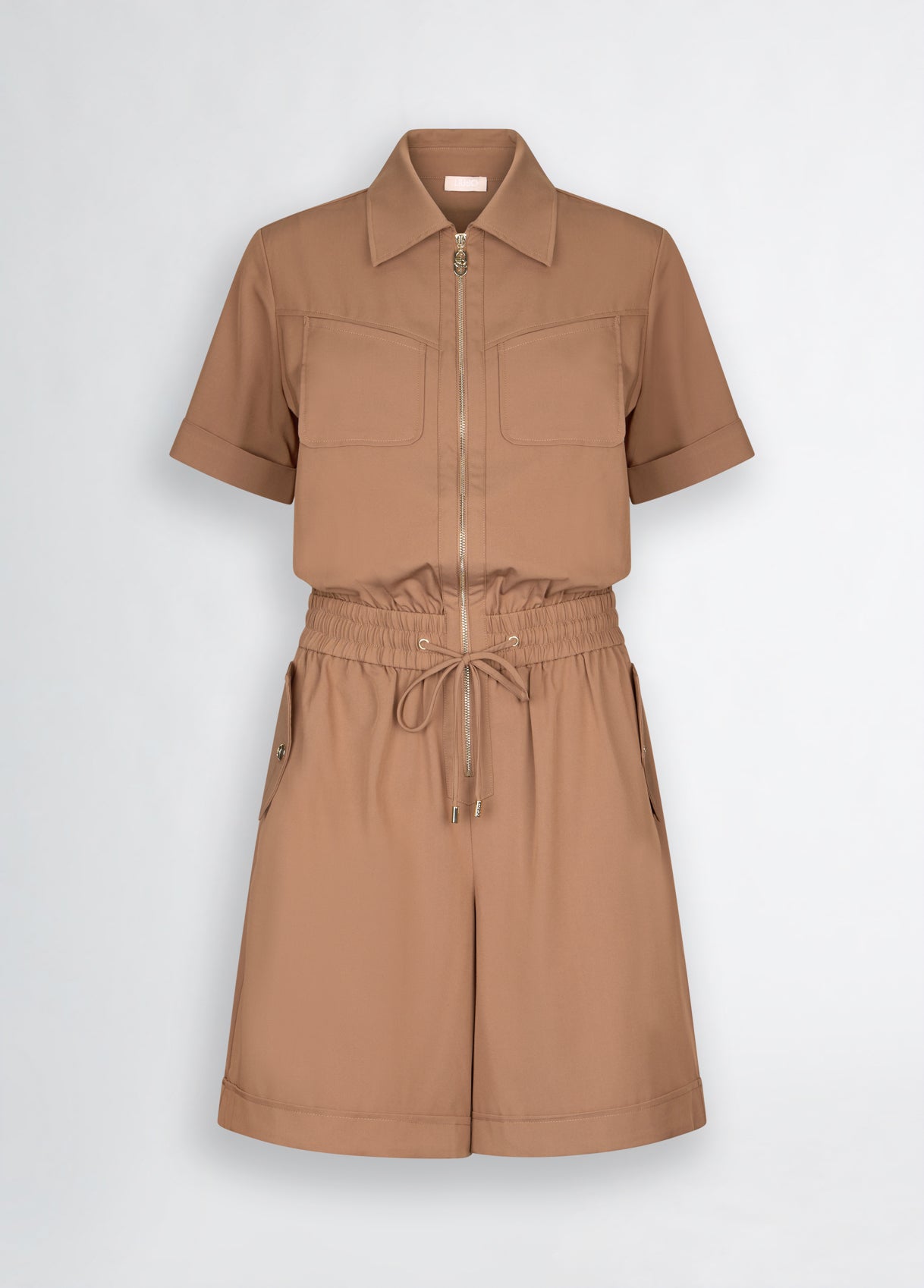 LIU JO Tutina corta color caramello con elastico e coulisse