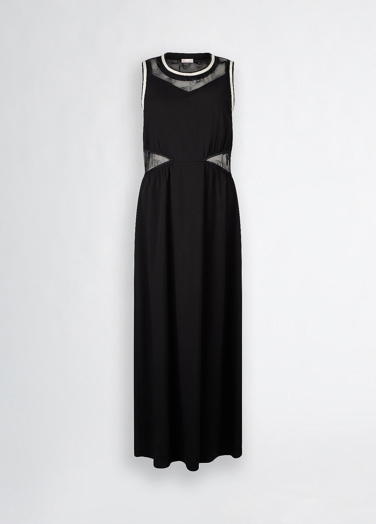 LIU JO Vestito in jersey alla caviglia con inserti in organza stampa loghi all over nero