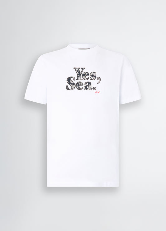 LIU JO T-Shirt uomo maniche corte girocollo bianca con stampa bandana frontale