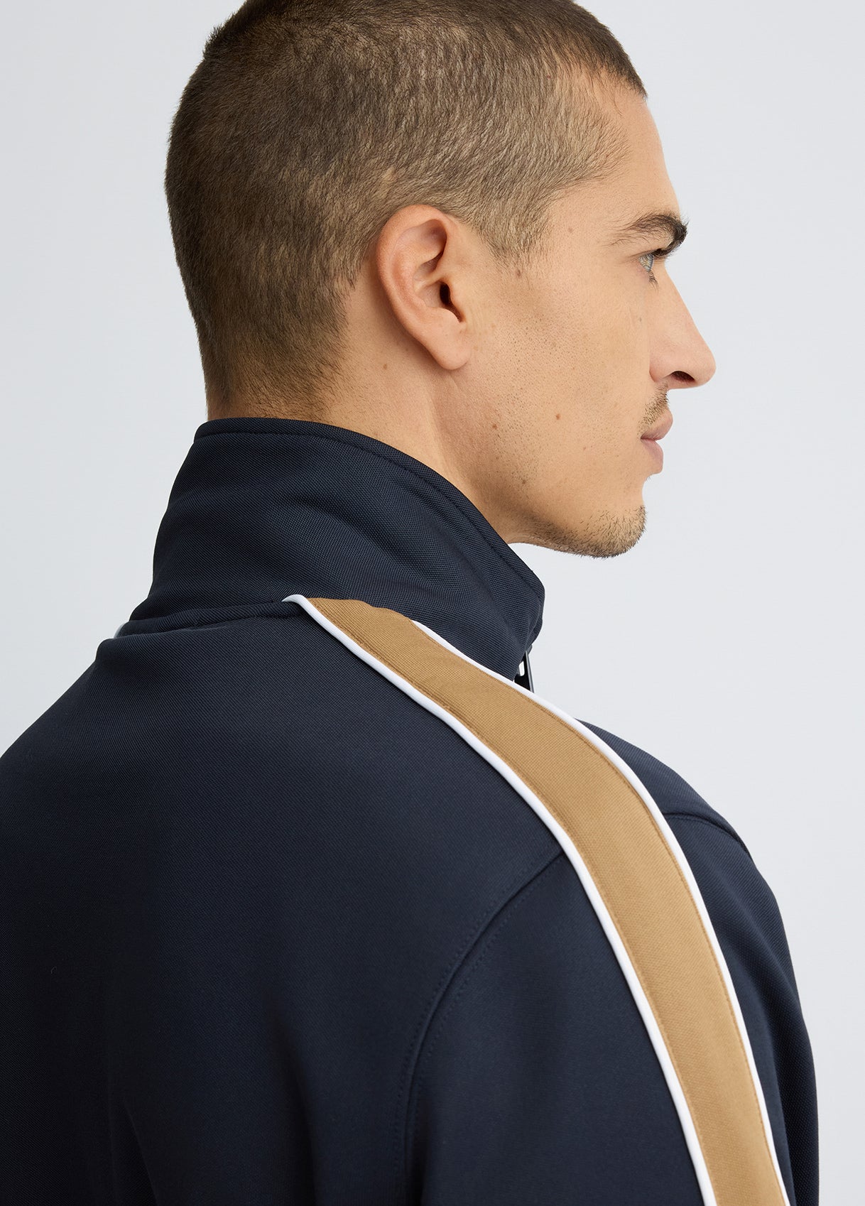 LIU JO Felpa da uomo in acetato blu con banda laterale sulle maniche in contrasto beige QA5133