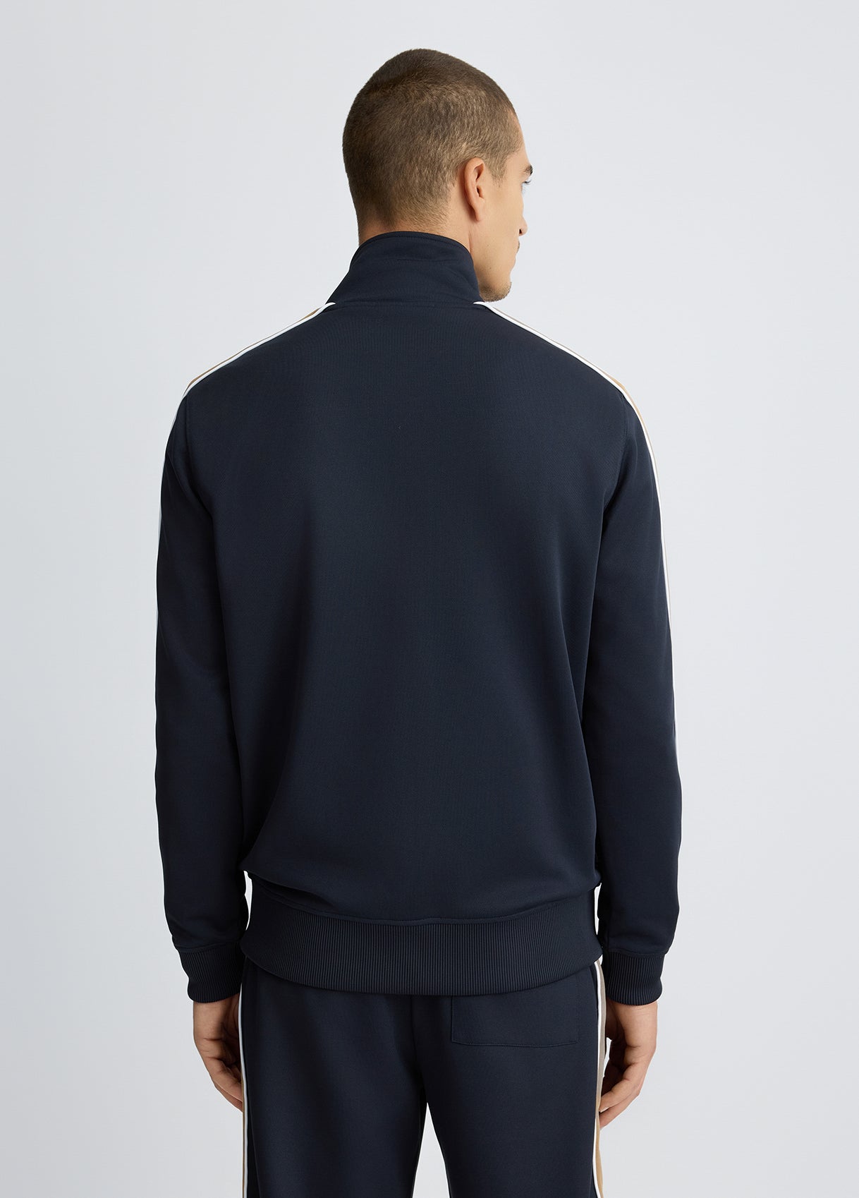 LIU JO Felpa da uomo in acetato blu con banda laterale sulle maniche in contrasto beige QA5133