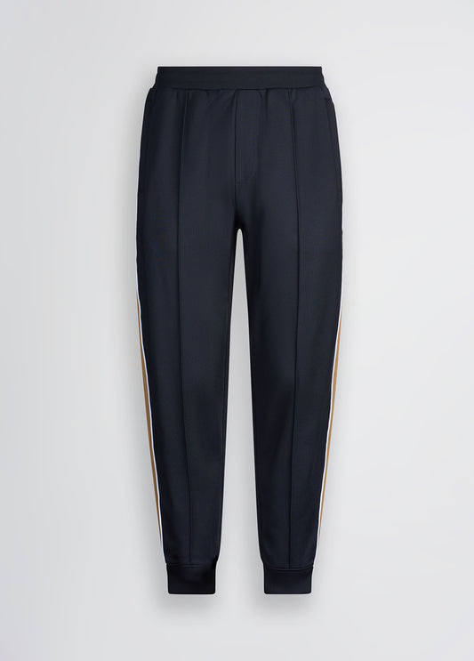 LIU JO Pantaloni da uomo in acetato blu con bande laterali in contrasto beige QA5134