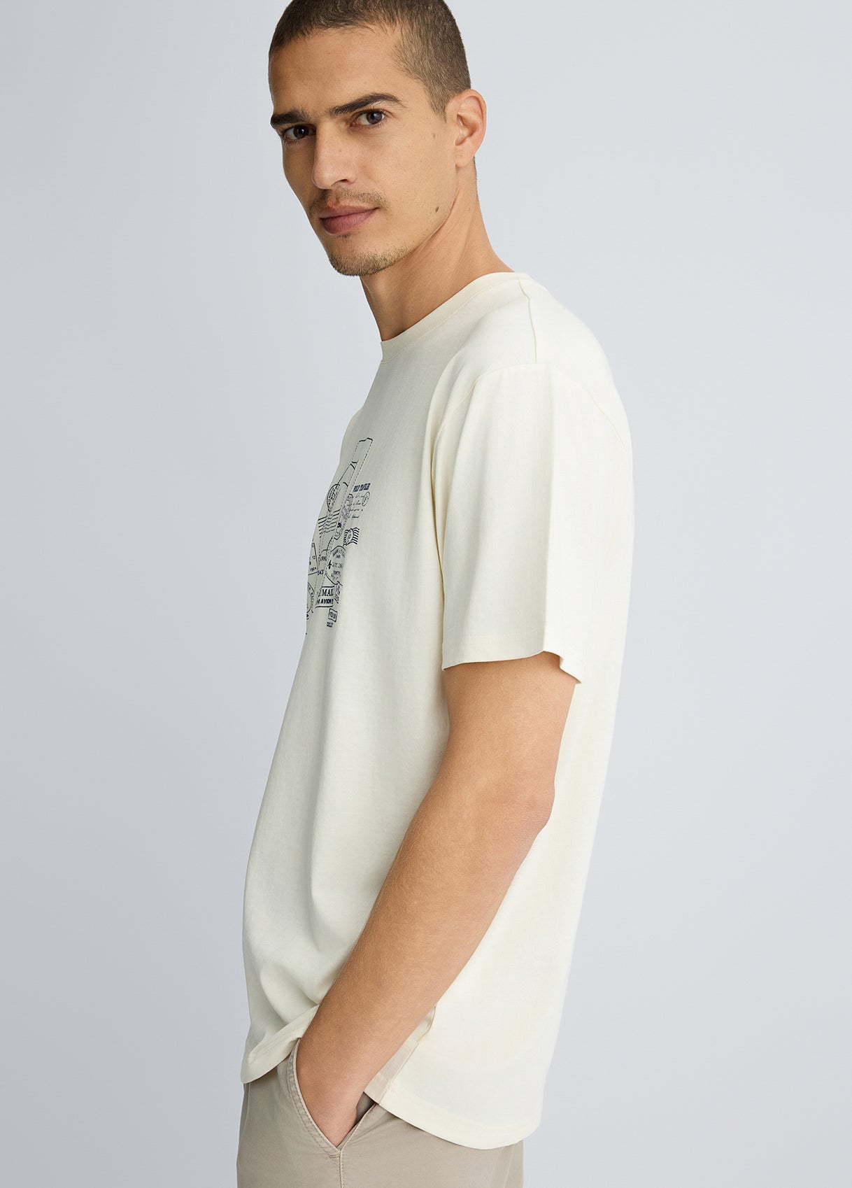 LIU JO T-Shirt maniche corte girocollo con stampa frontale blu timbri postali