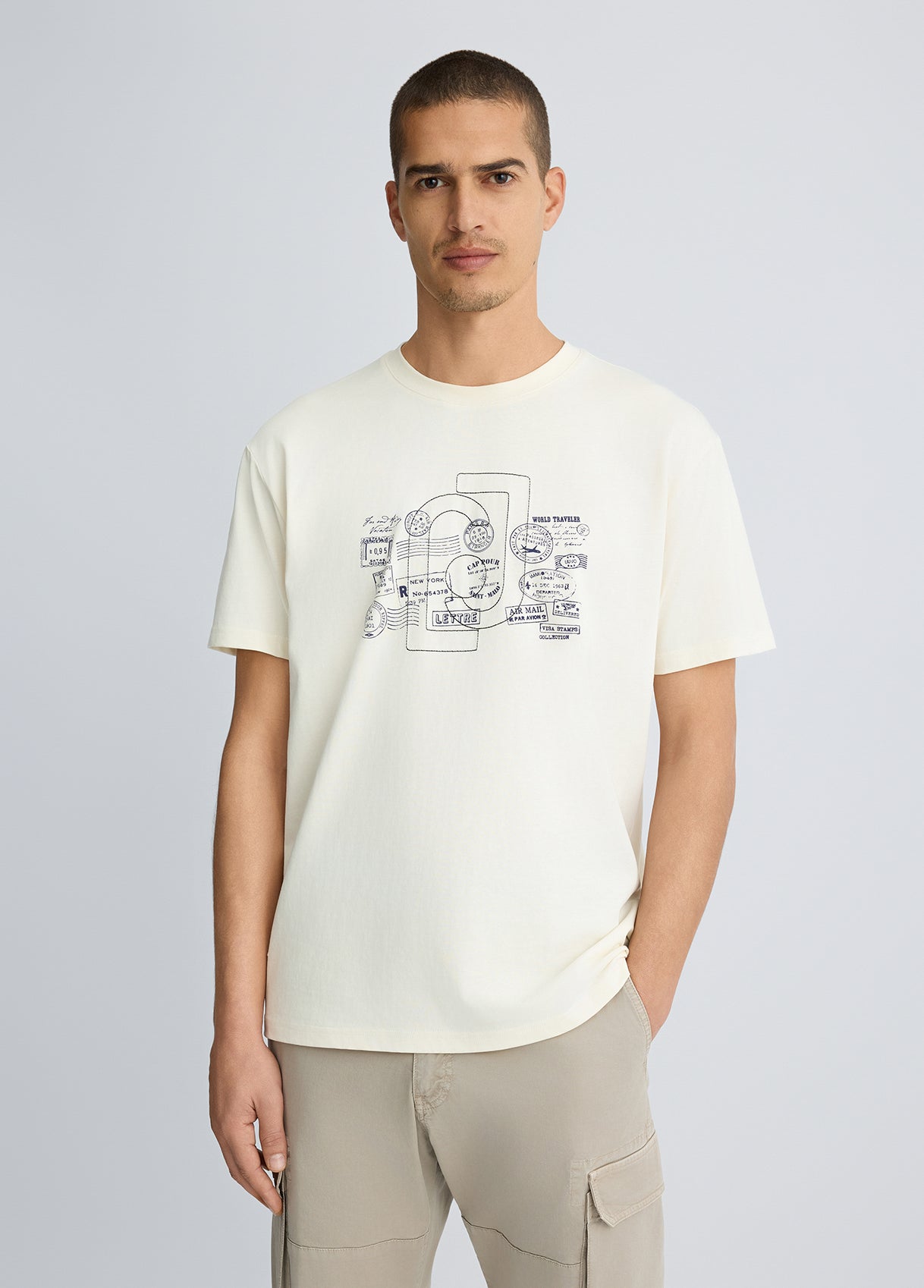 LIU JO T-Shirt maniche corte girocollo con stampa frontale blu timbri postali