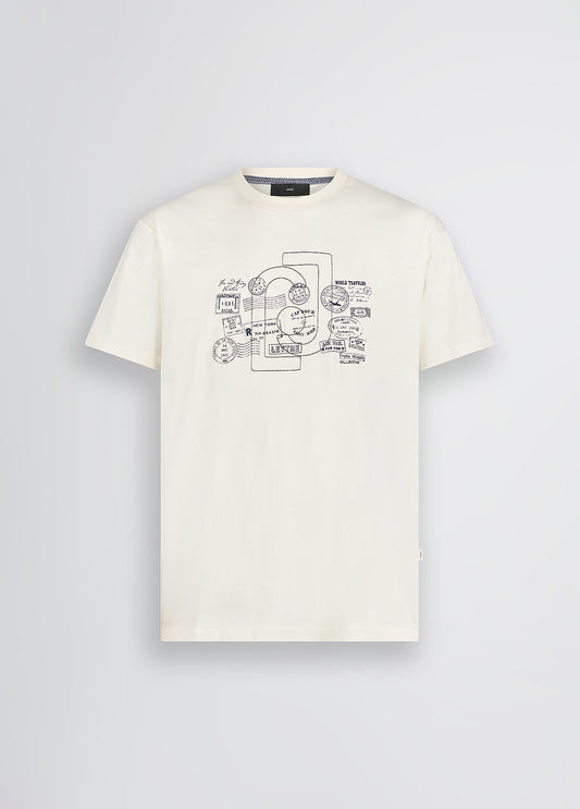 LIU JO T-Shirt maniche corte girocollo con stampa frontale blu timbri postali