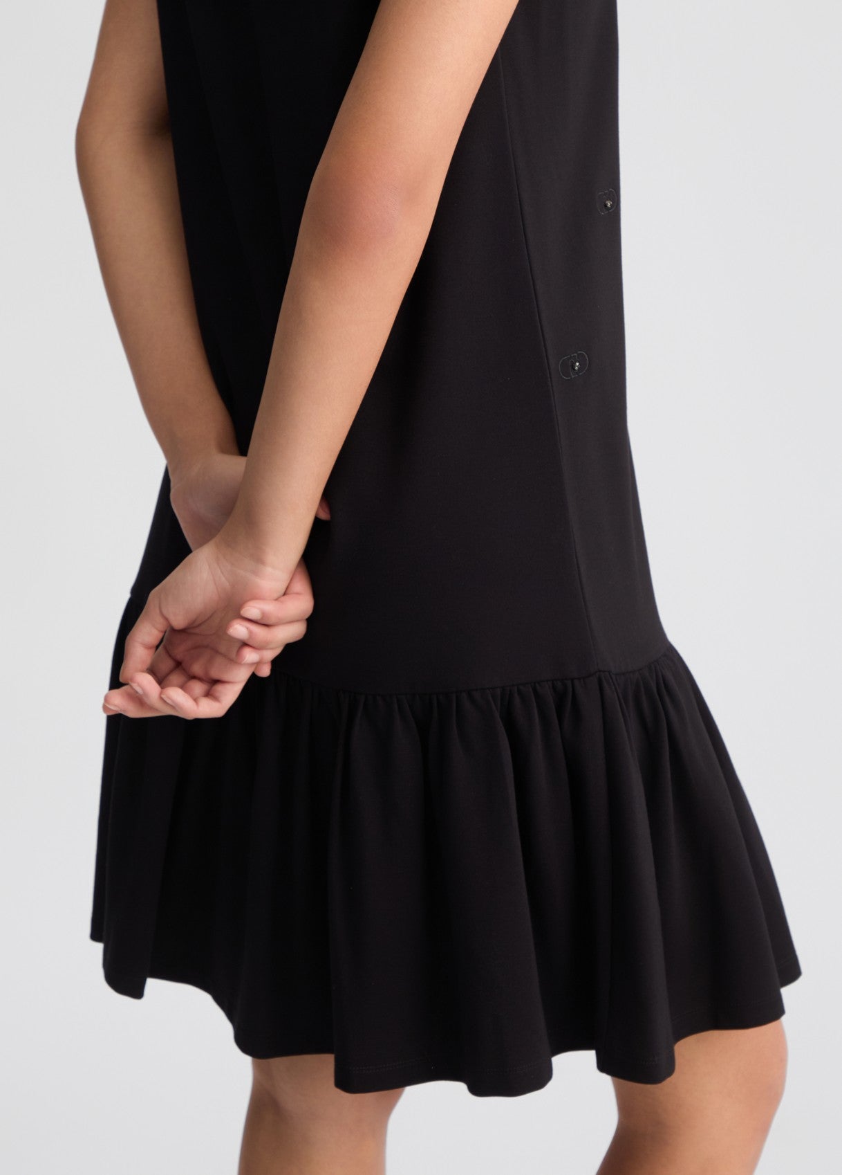 LIU JO Vestito corto chemisier donna in jersey nero con loghi tono su tono all over e castoni