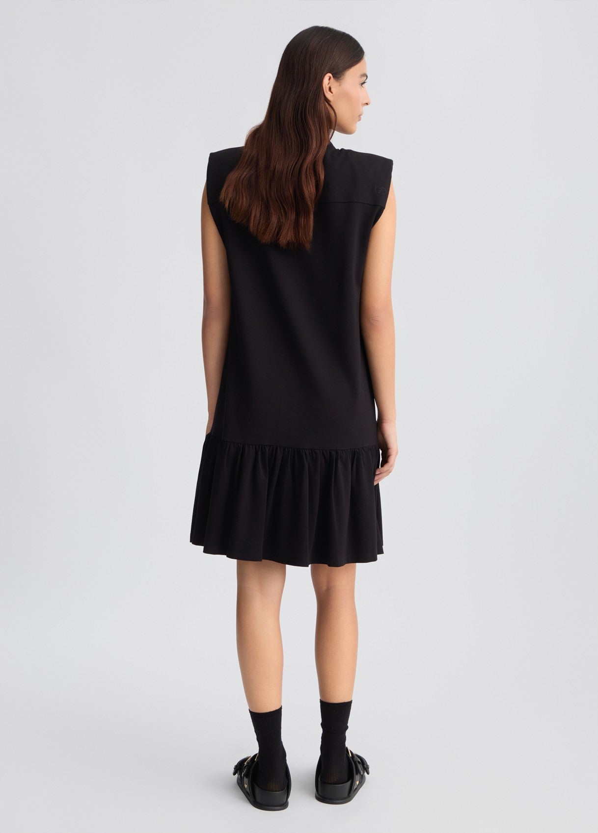 LIU JO Vestito corto chemisier donna in jersey nero con loghi tono su tono all over e castoni