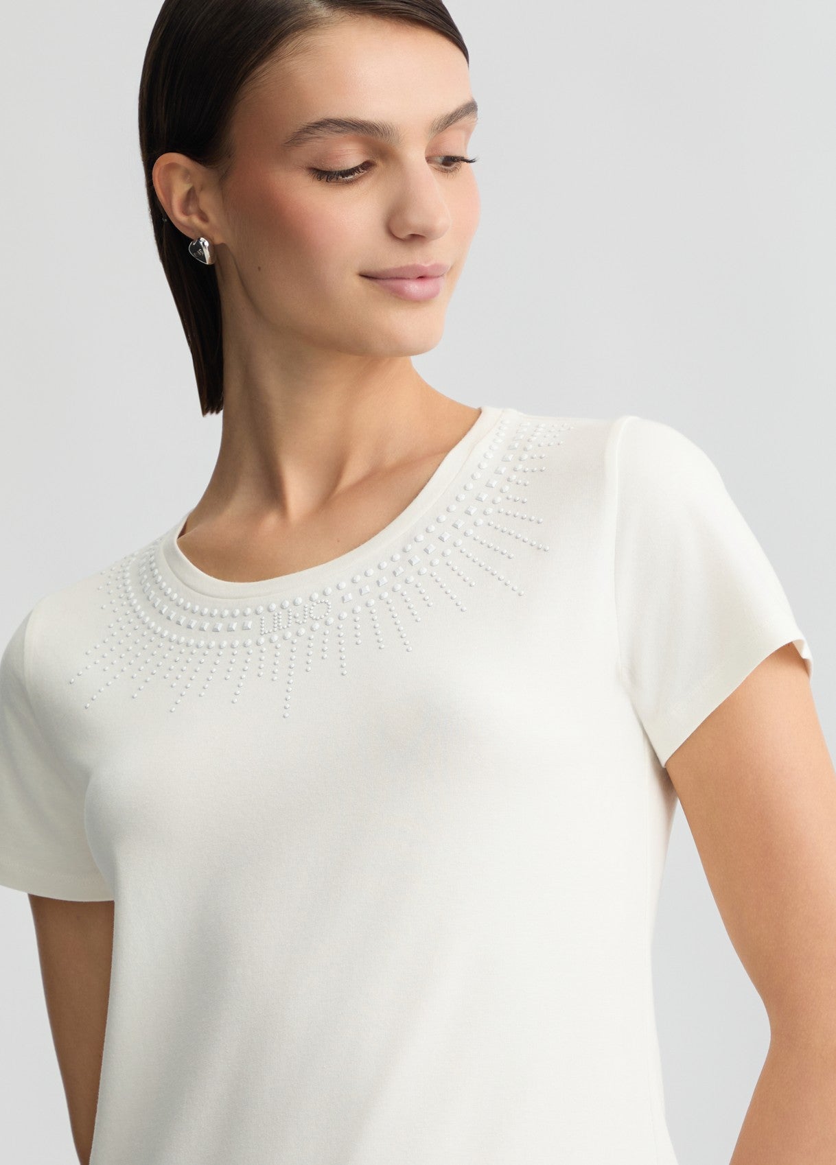 LIU JO T-Shirt maniche corte girocollo rosa con strass a raggiera rosa bianca o nera