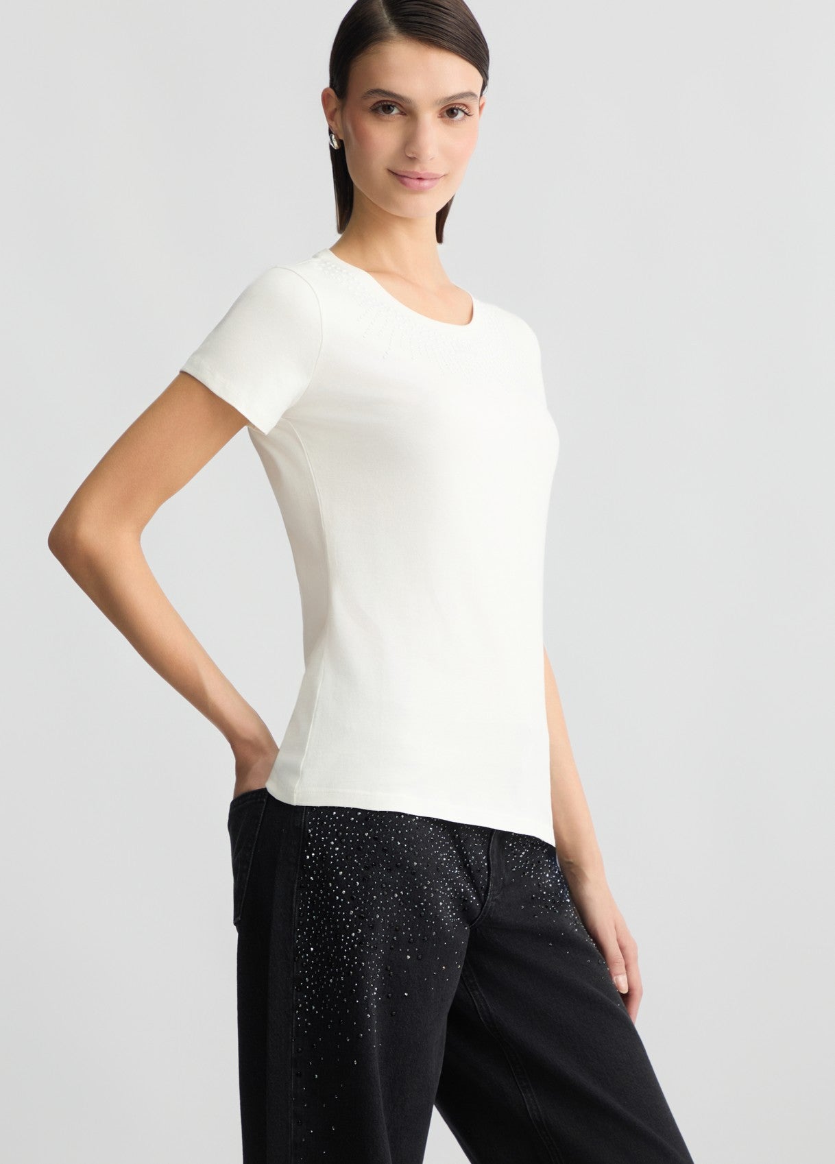 LIU JO T-Shirt maniche corte girocollo rosa con strass a raggiera rosa bianca o nera