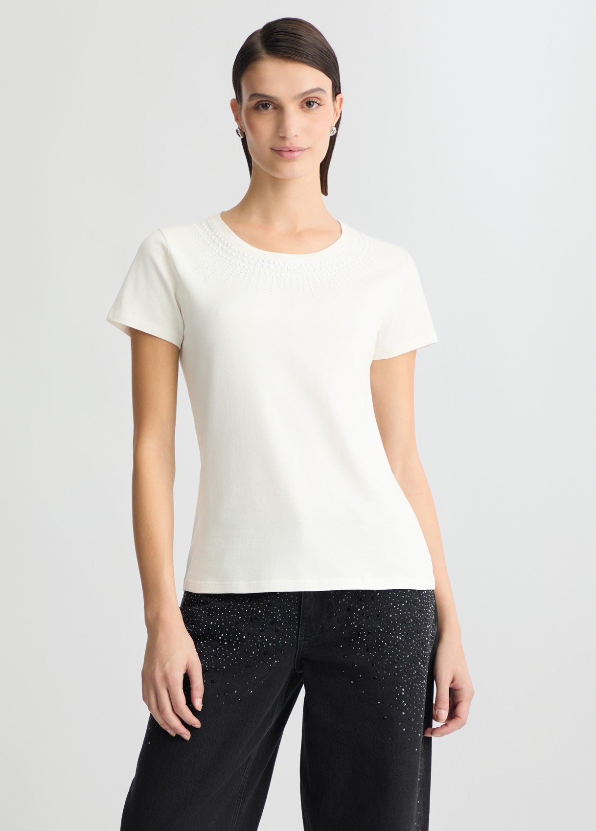 LIU JO T-Shirt maniche corte girocollo rosa con strass a raggiera rosa bianca o nera
