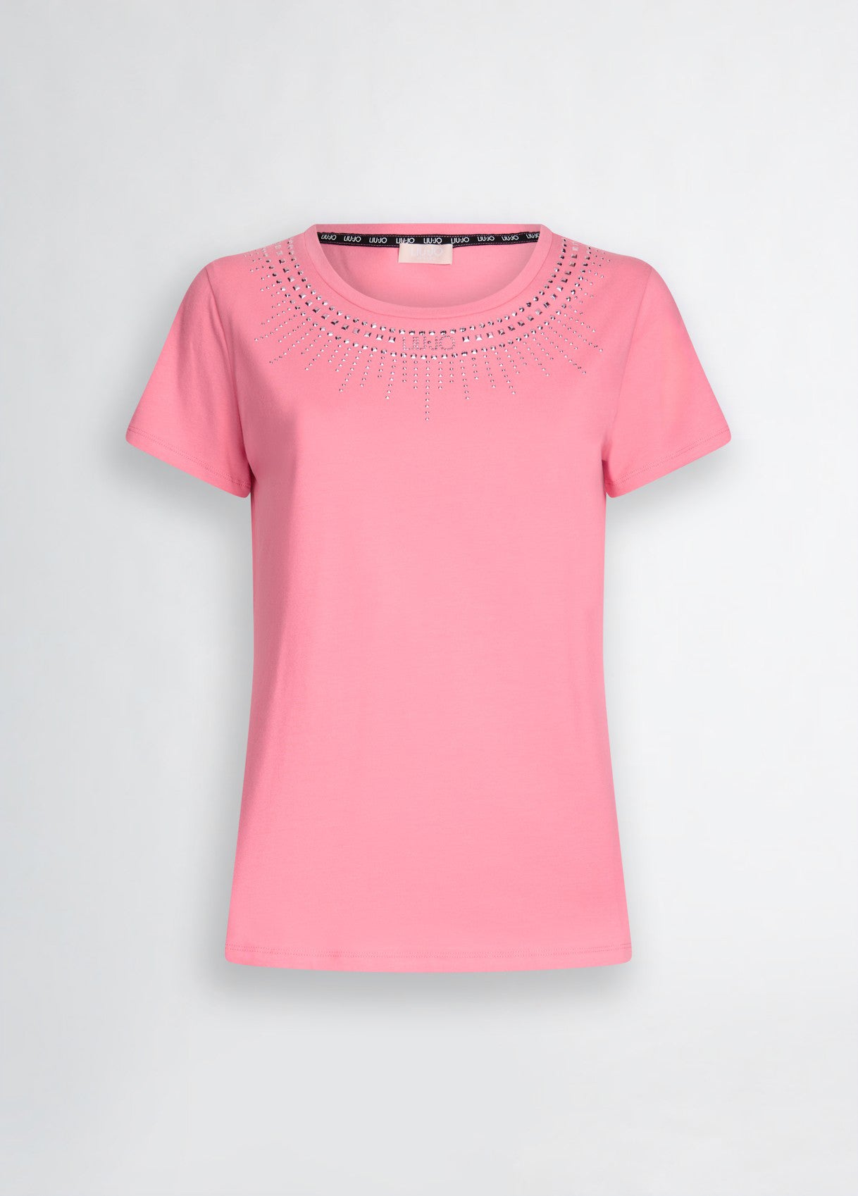 LIU JO T-Shirt maniche corte girocollo rosa con strass a raggiera rosa bianca o nera