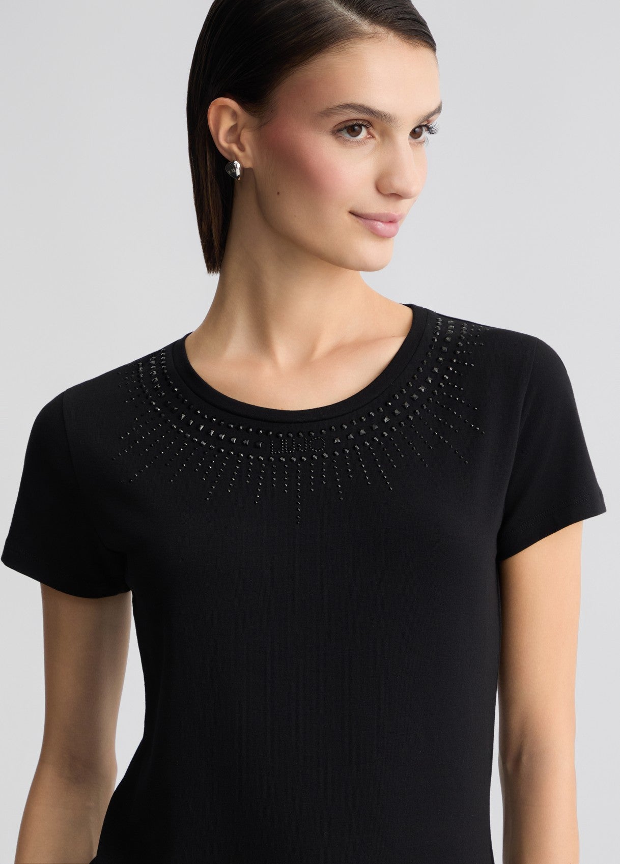 LIU JO T-Shirt maniche corte girocollo rosa con strass a raggiera rosa bianca o nera