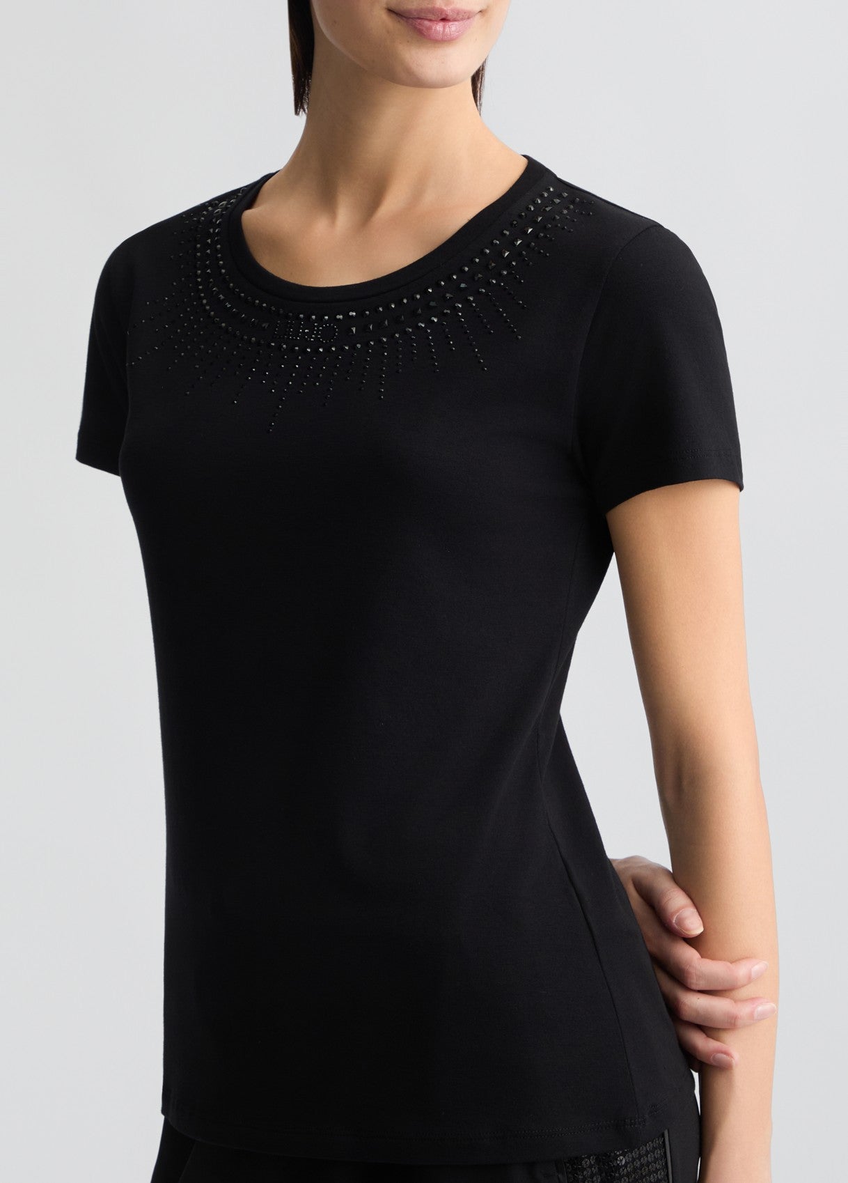 LIU JO T-Shirt maniche corte girocollo rosa con strass a raggiera rosa bianca o nera