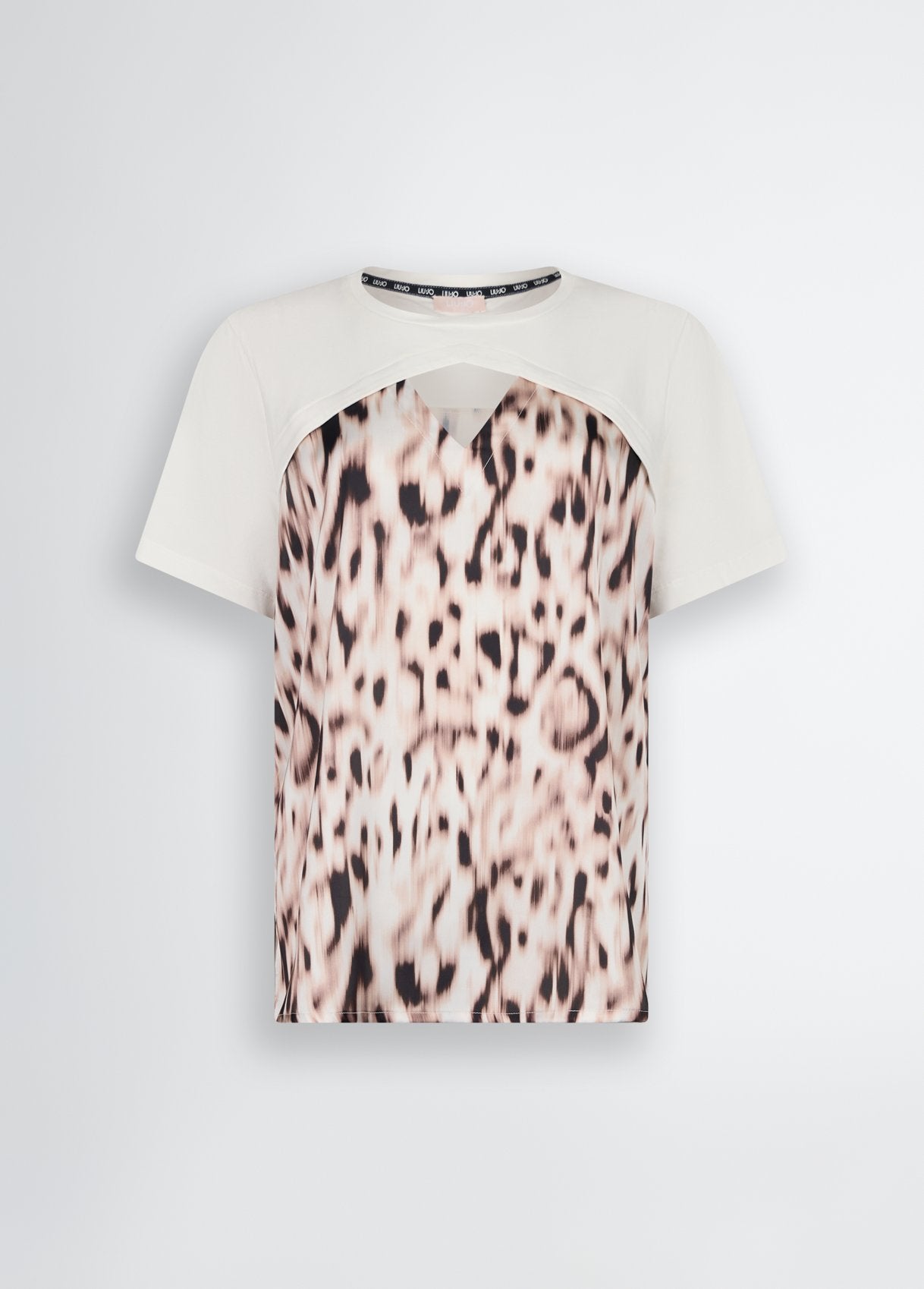 LIU JO T-Shirt maniche corte con oblò e inserto in raso stampa animalier