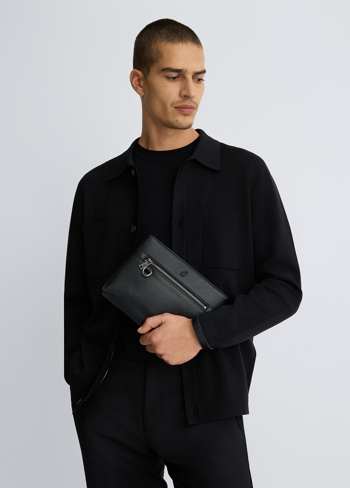 LIU JO Borsa pochette uomo con zip e manicotto blu e nero