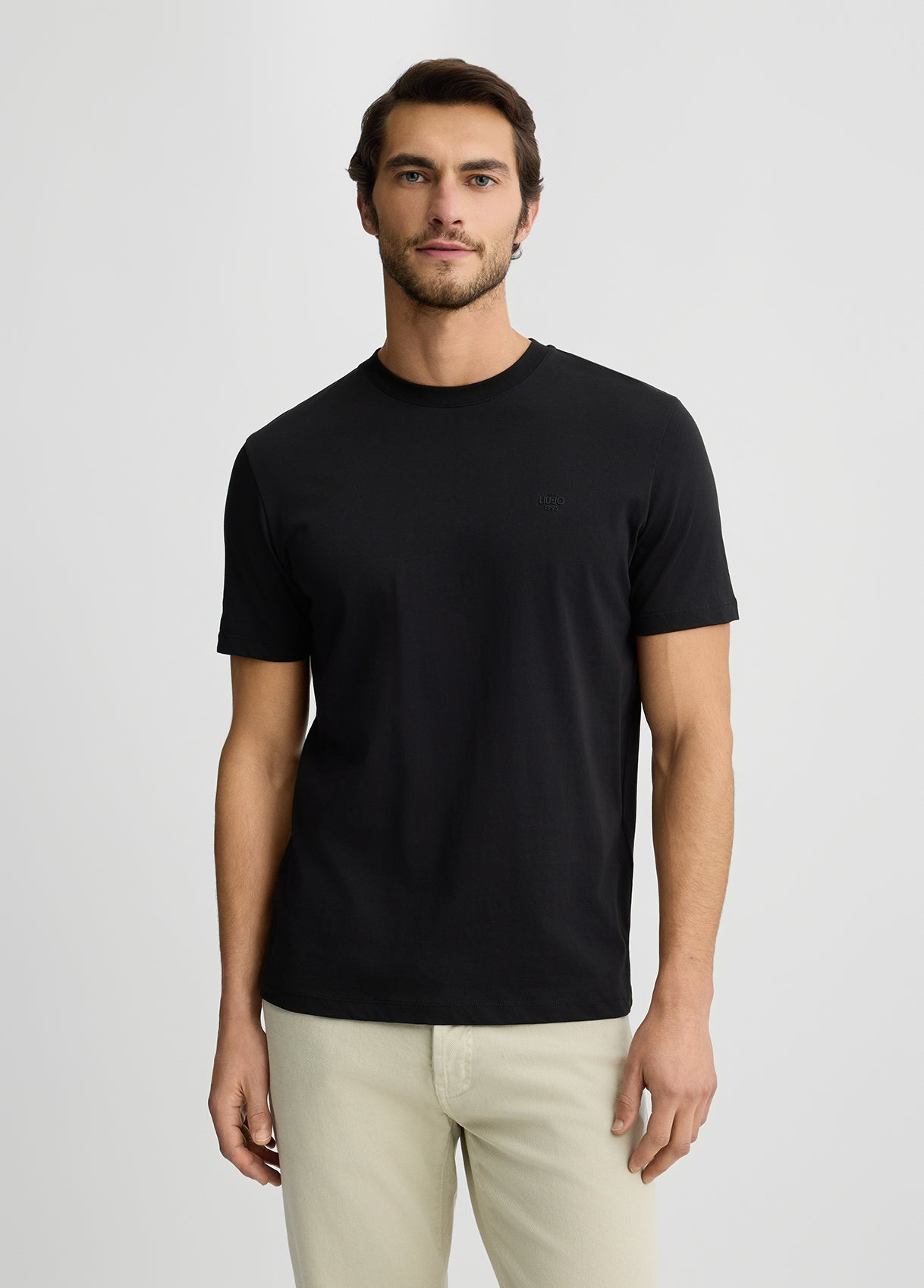 LIIU JO T-Shirt uomo maniche corte girocollo con logo piccolo gommato tono su tono