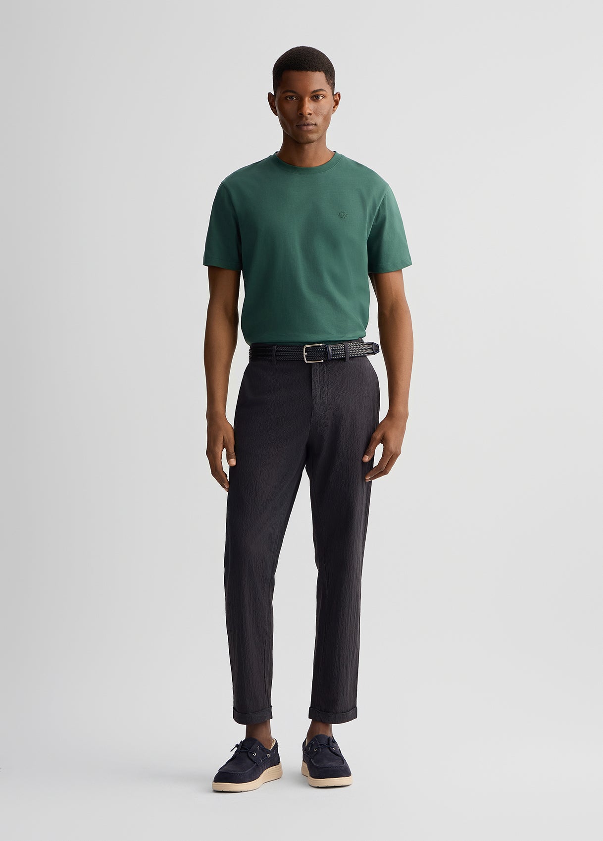 LIIU JO T-Shirt uomo maniche corte girocollo con logo piccolo gommato tono su tono