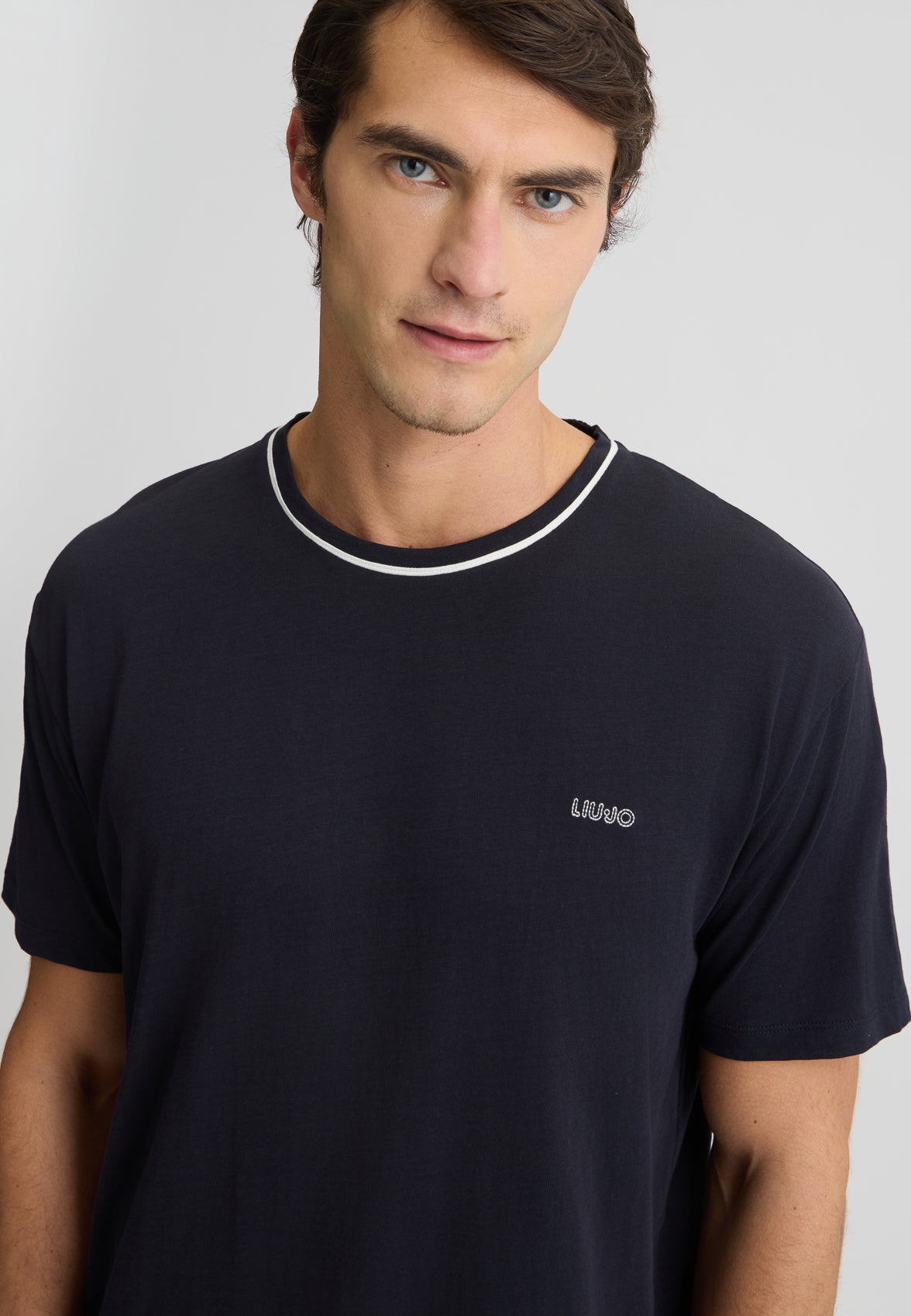 LIU JO T-Shirt uomo maniche corte blu girocollo con contrasto bianco