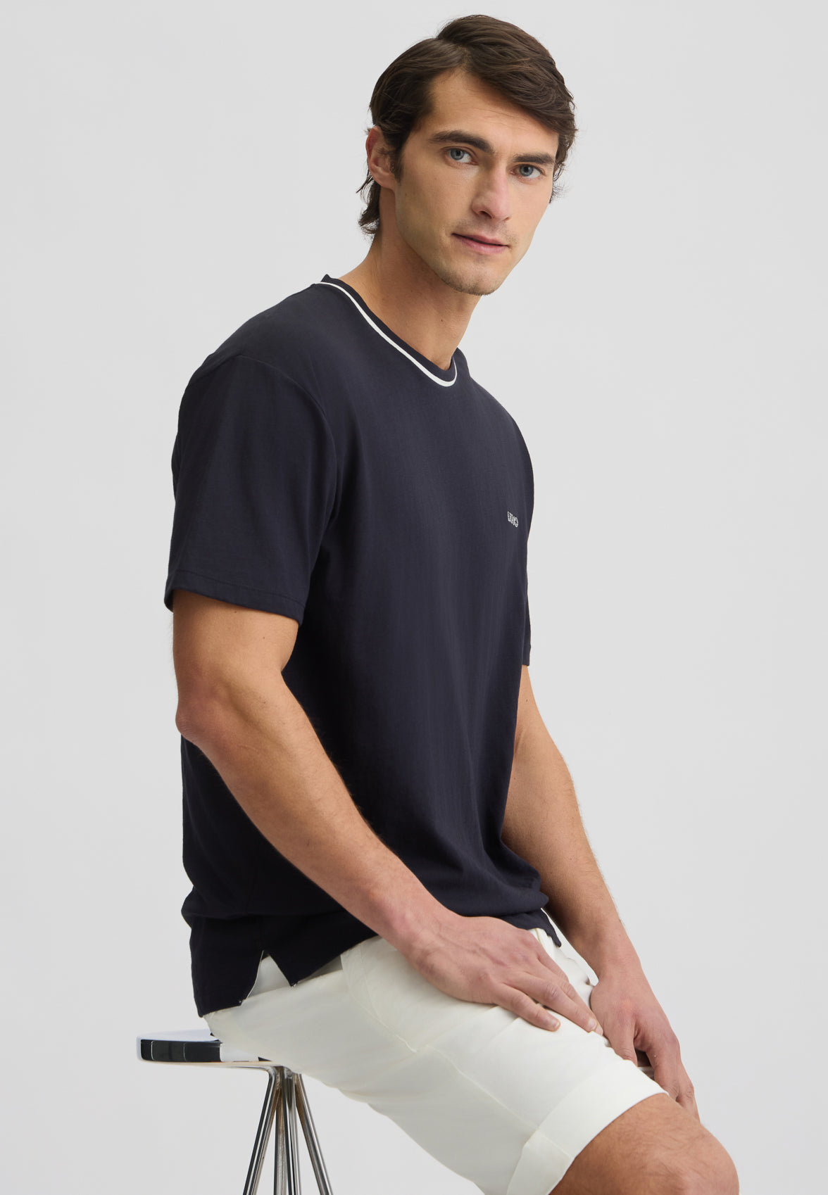 LIU JO T-Shirt uomo maniche corte blu girocollo con contrasto bianco