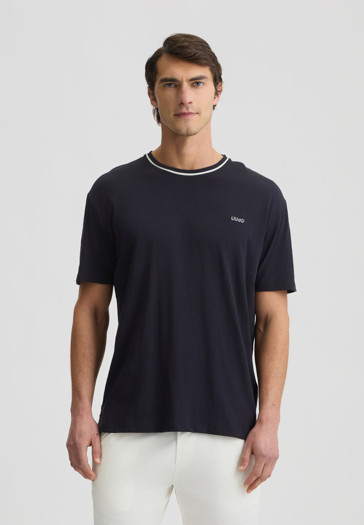 LIU JO T-Shirt uomo maniche corte blu girocollo con contrasto bianco