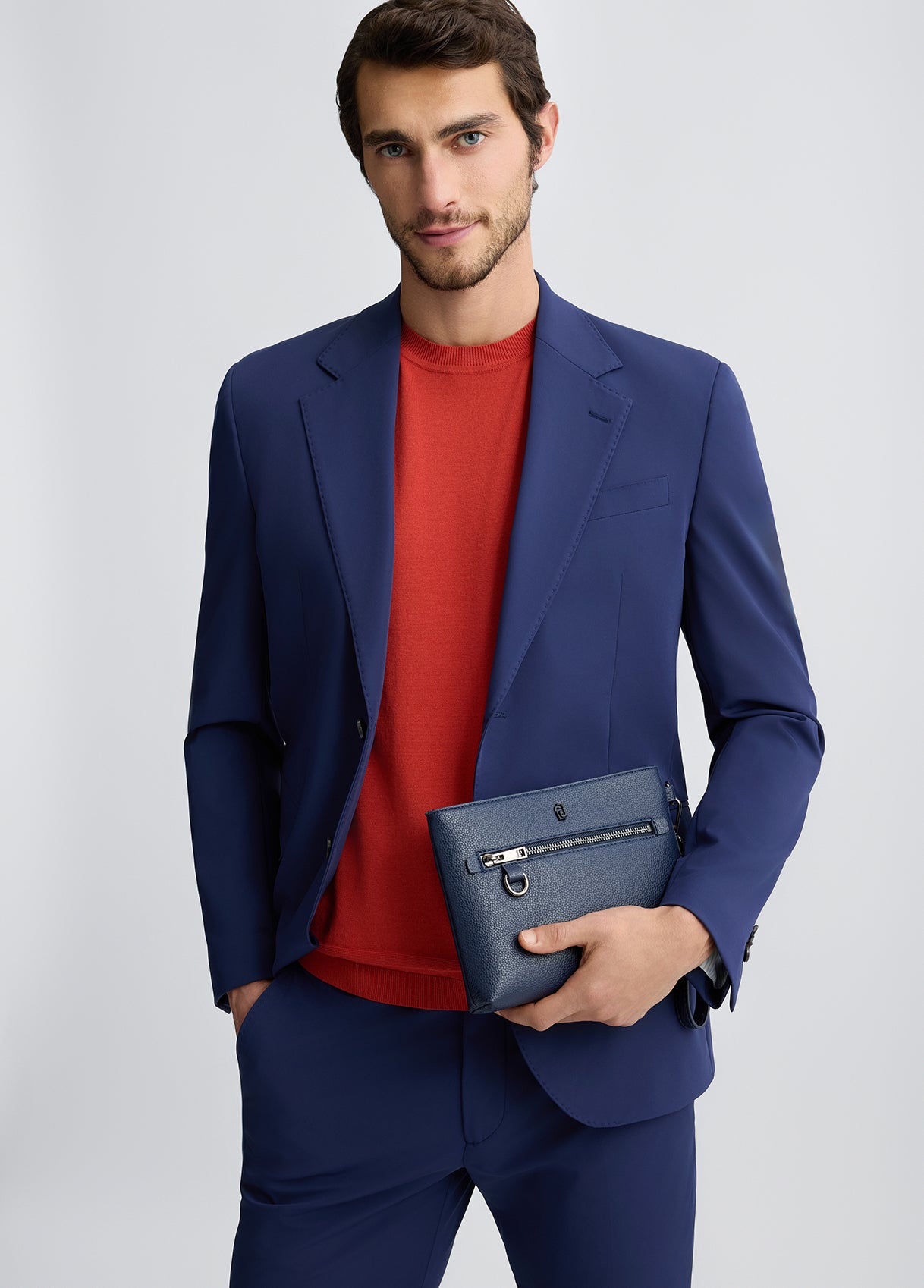 LIU JO Borsa pochette uomo con zip e manicotto blu e nero