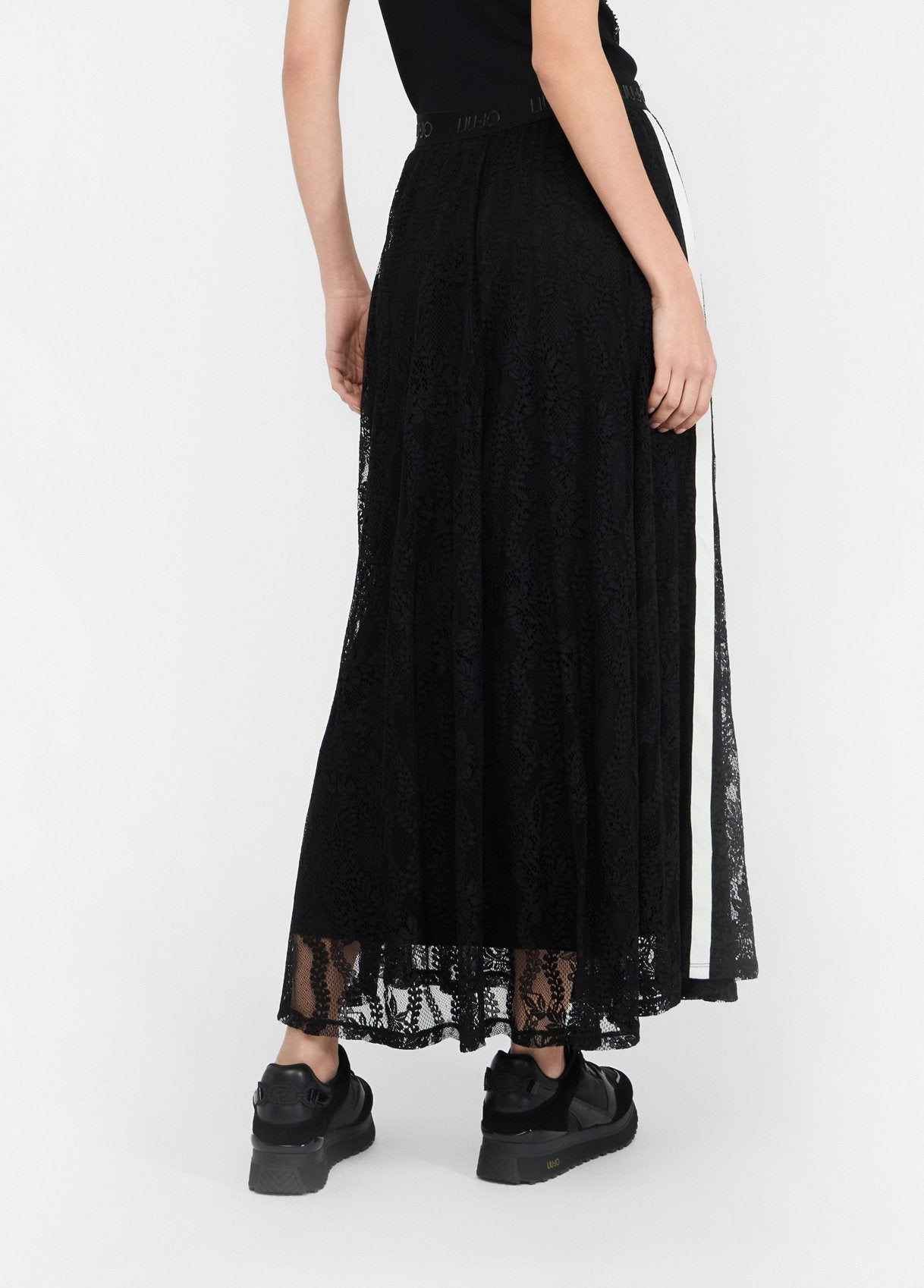 LIU JO Gonna in pizzo nera con molla logata in vita e bande laterali in contrasto TF5260