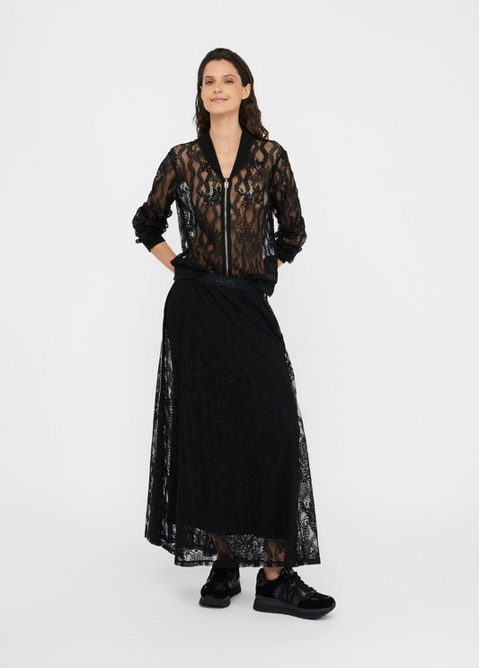 LIU JO Gonna in pizzo nera con molla logata in vita e bande laterali in contrasto TF5260