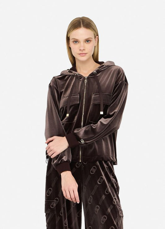 LIU JO Felpa in ciniglia con zip e cappuccio