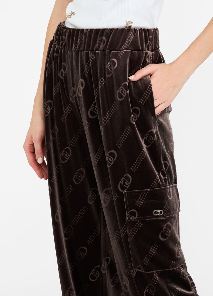 LIU JO Pantaloni jogger in ciniglia logati con coulisse
